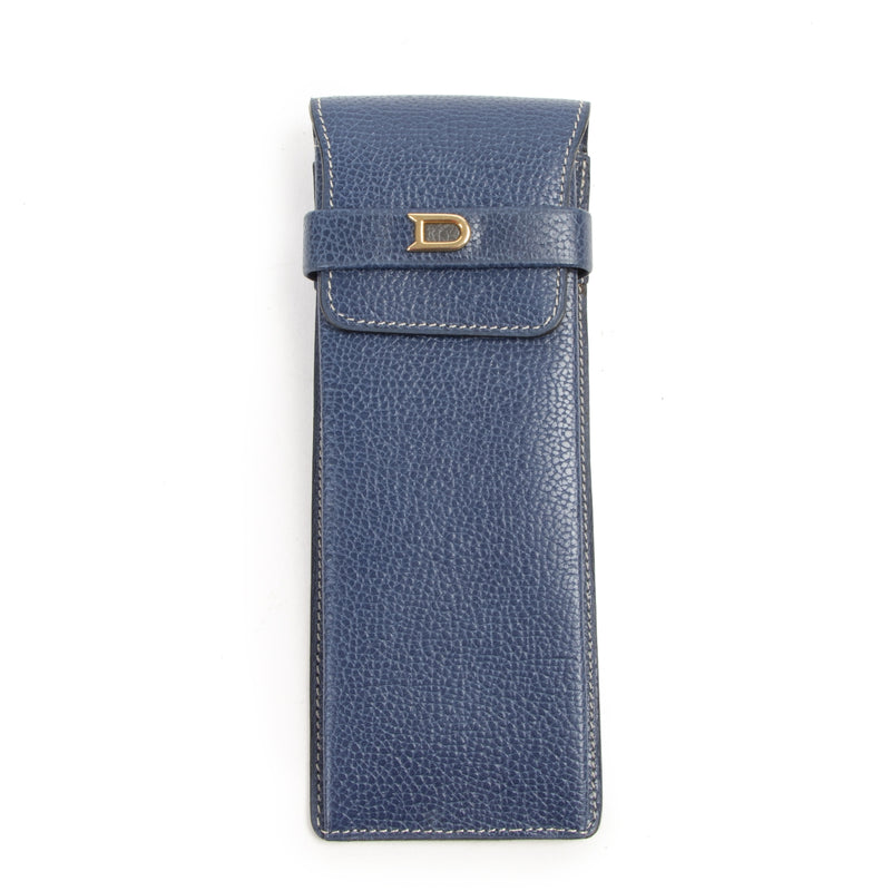 Authentic second-hand vintage Delvaux Blue Leather Pencil Case buy online webshop LabelLOV