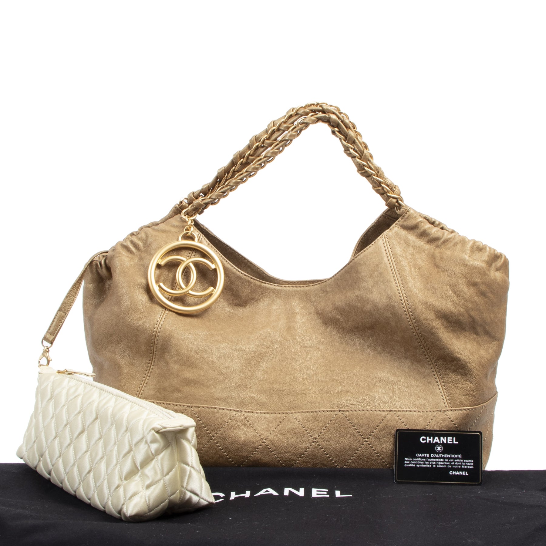 Authentieke tweedehands vintage Chanel Coco Cabas Gold Leather Bag koop online webshop LabelLOV
