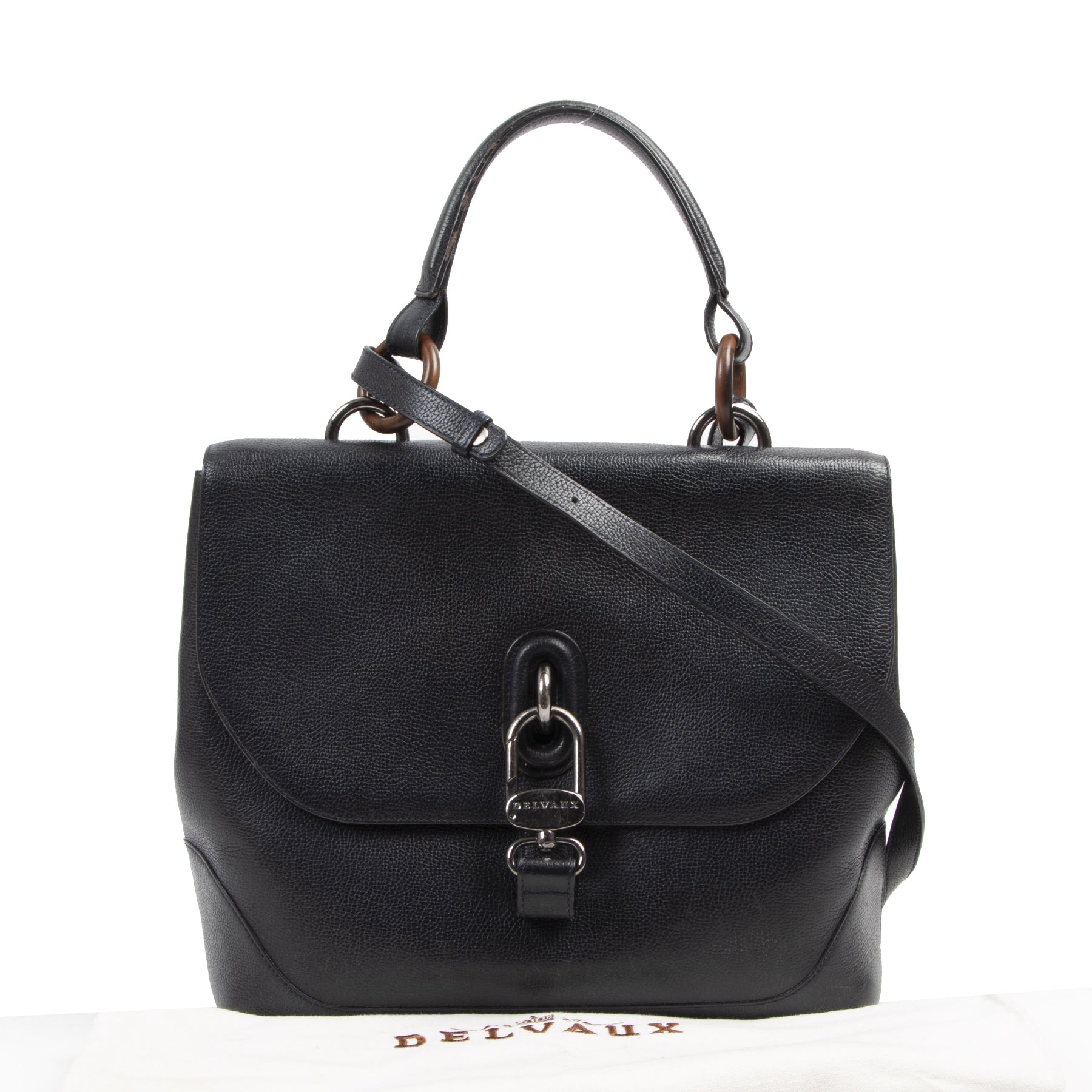 We buy and sell your authentic designer Delvaux Black Leather Top Handle Bag