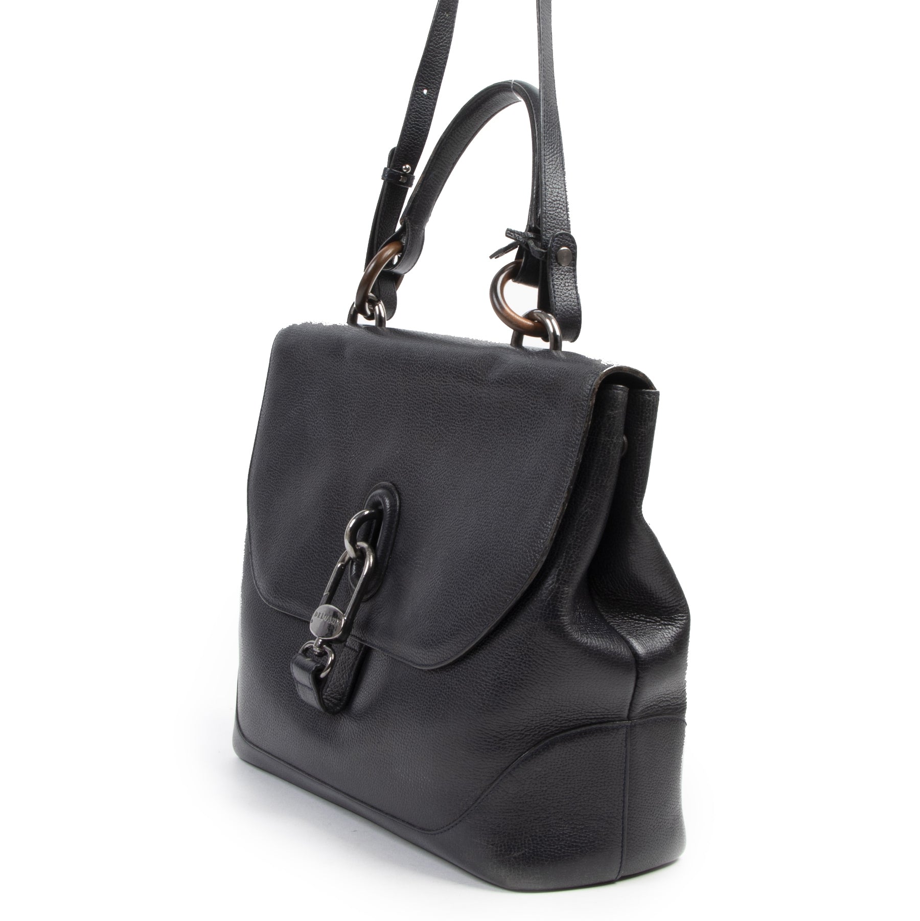 Delvaux Black Leather Top Handle Bag for sale at Labellov secondhand luxury