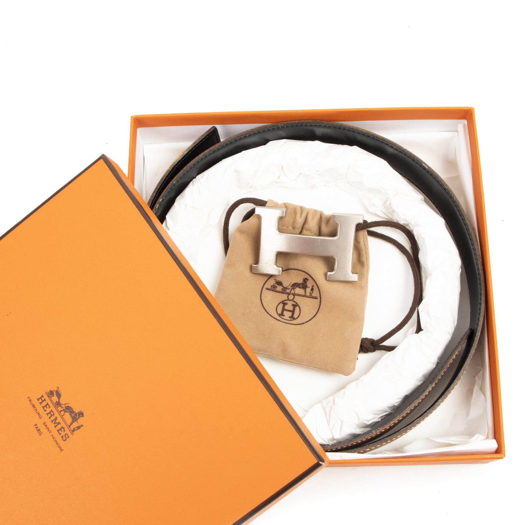 Hermès Cognac/Black Reversible Constance H Belt - Size 80