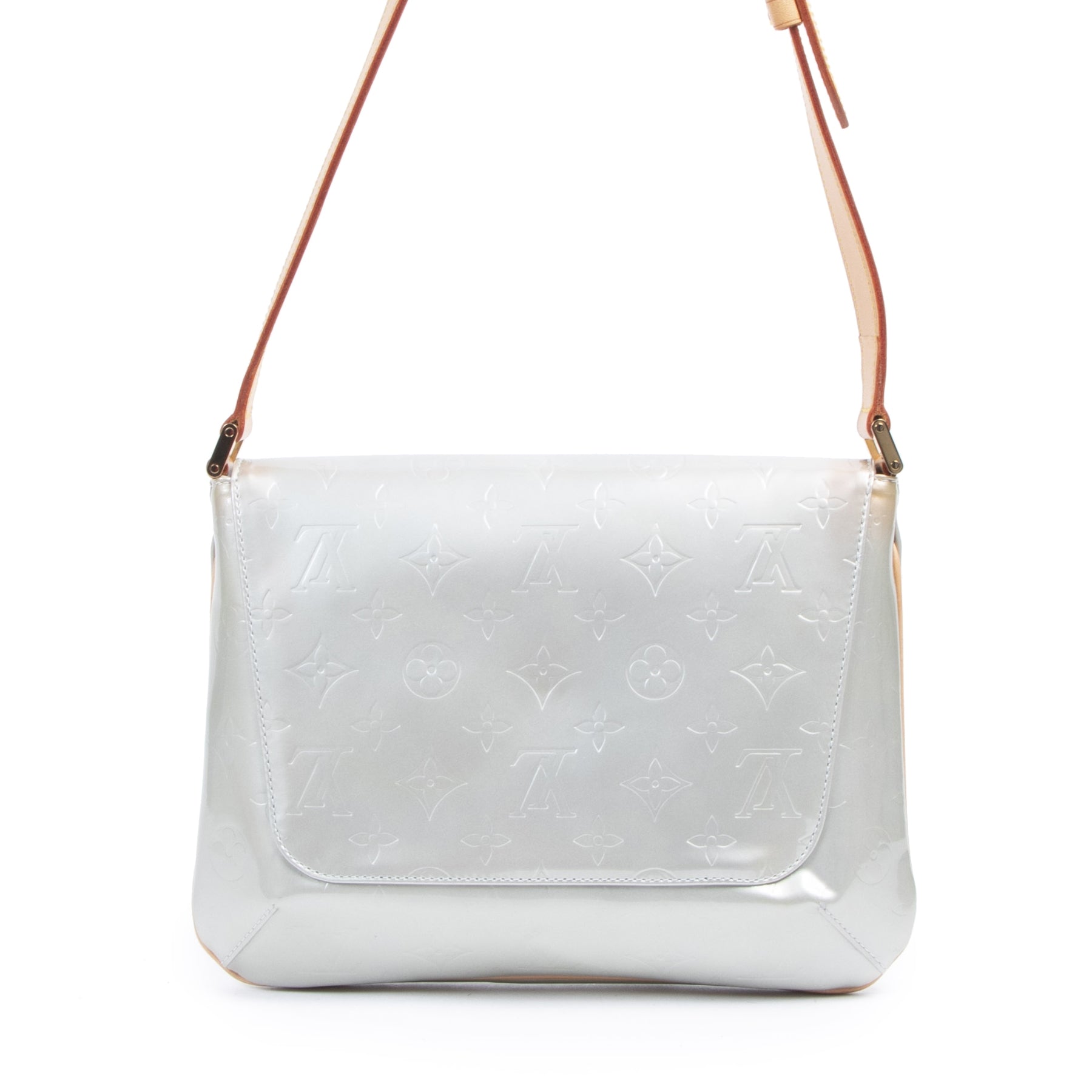 Authentic second-hand vintage Louis Vuitton Icy Blue Vernis Thompson Street Shoulder Bag buy online webshop LabelLOV