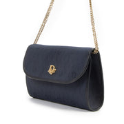 Authentieke tweedehands vintage Christian Dior Honeycomb Navy Canvas Chain Crossbody Bag koop online webshop LabelLOV