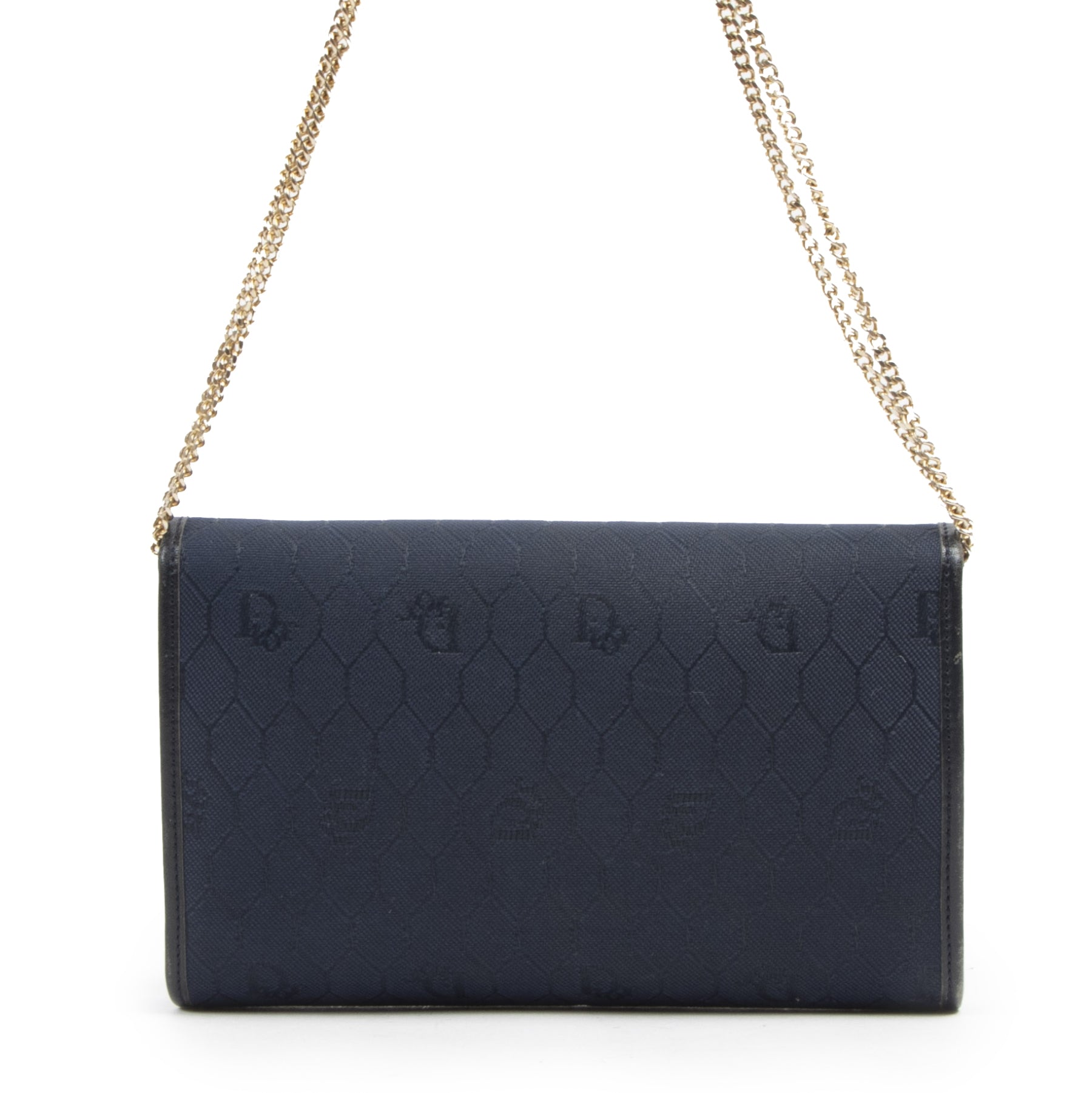 Authentique seconde-main vintage Christian Dior Honeycomb Navy Canvas Chain Crossbody Bag achète en ligne webshop labelLOV