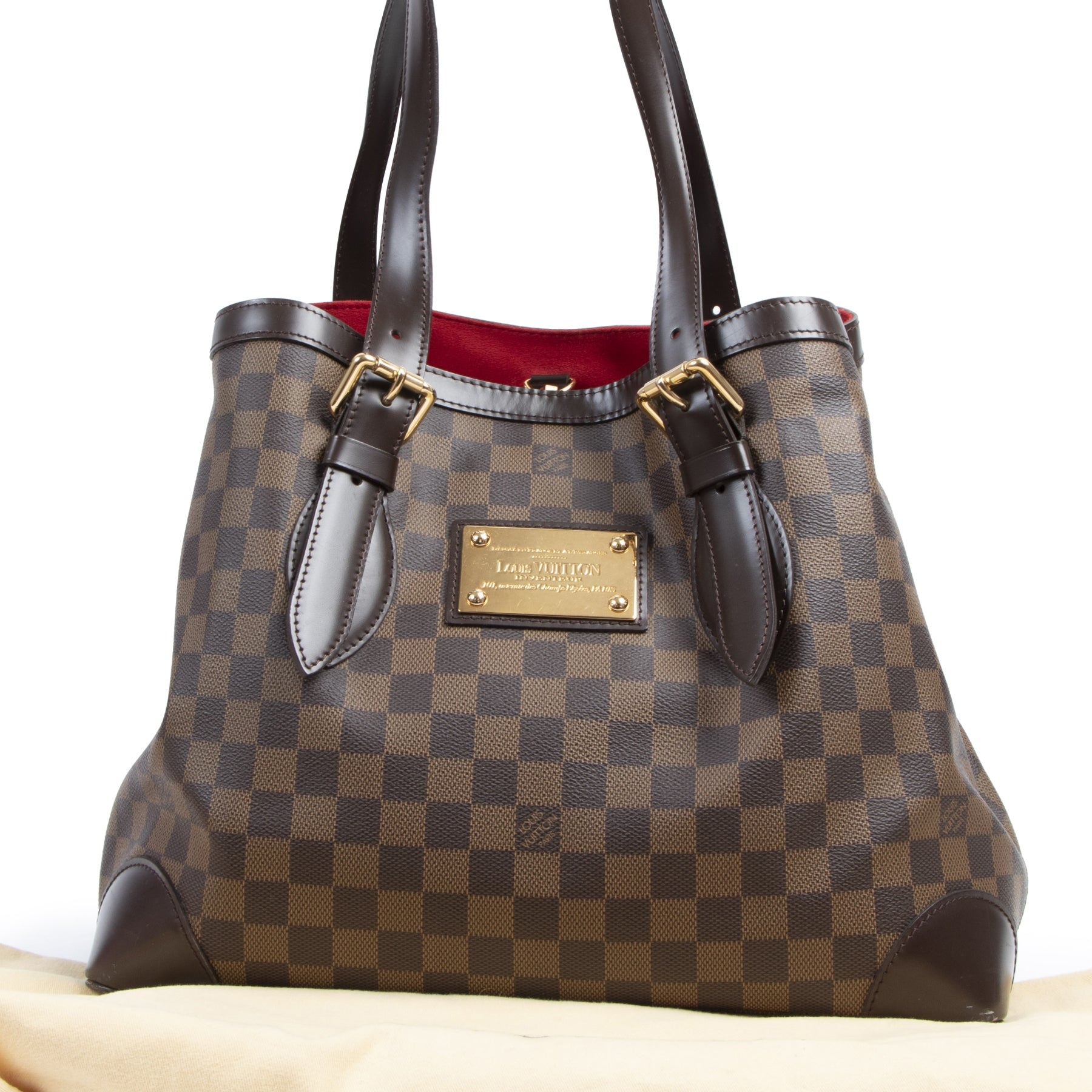 Authentieke tweedehands vintage Louis Vuitton Damier Ebene Hampstead MM Bag koop online webshop LabelLOV