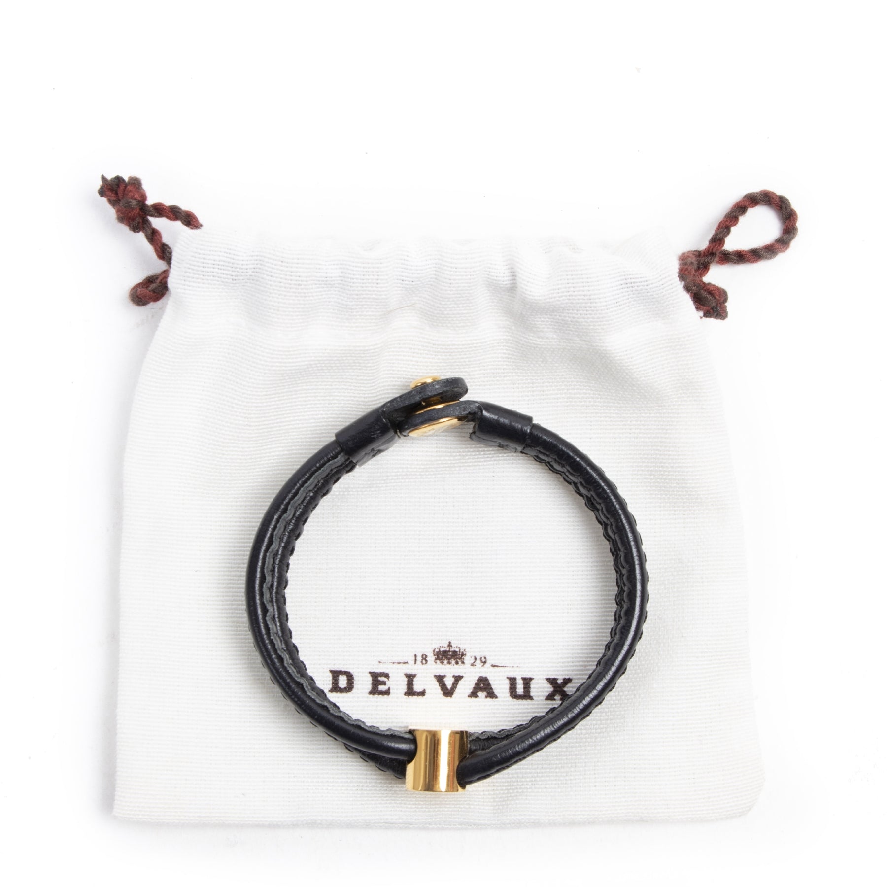 Authentieke tweedehands vintage Delvaux Black Gold Leather Bracelet koop online webshop LabelLOV