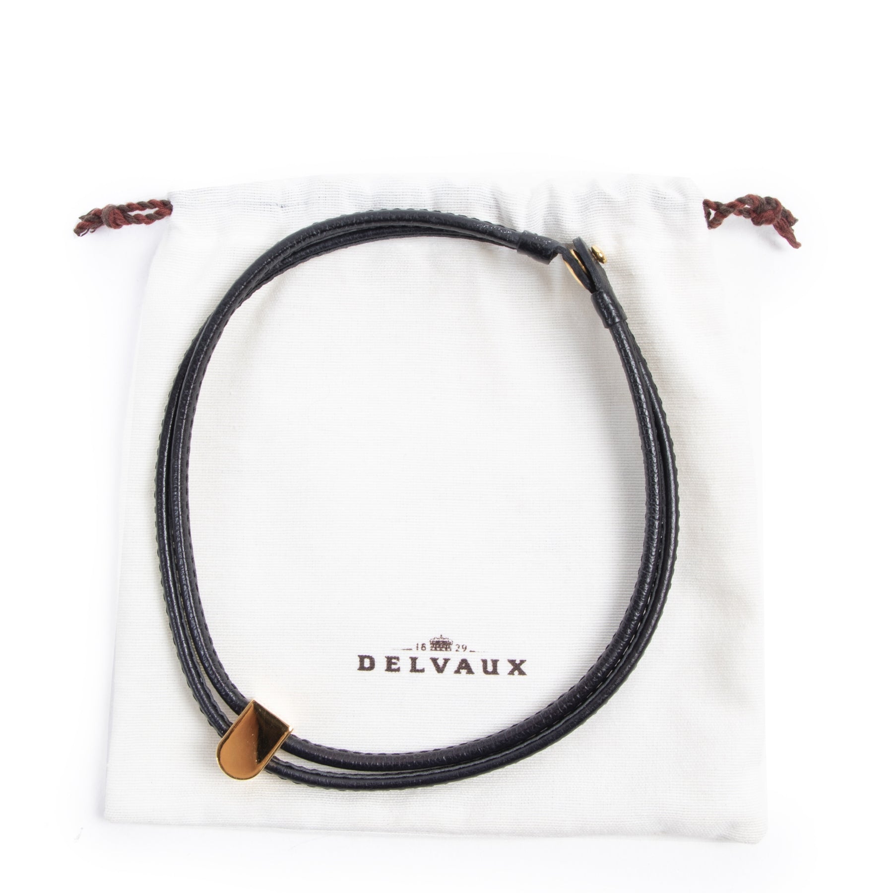 Authentic secondhand Delvaux Black Leather D Necklace designer accessories luxury vintage webshop fashion safe secure online shopping