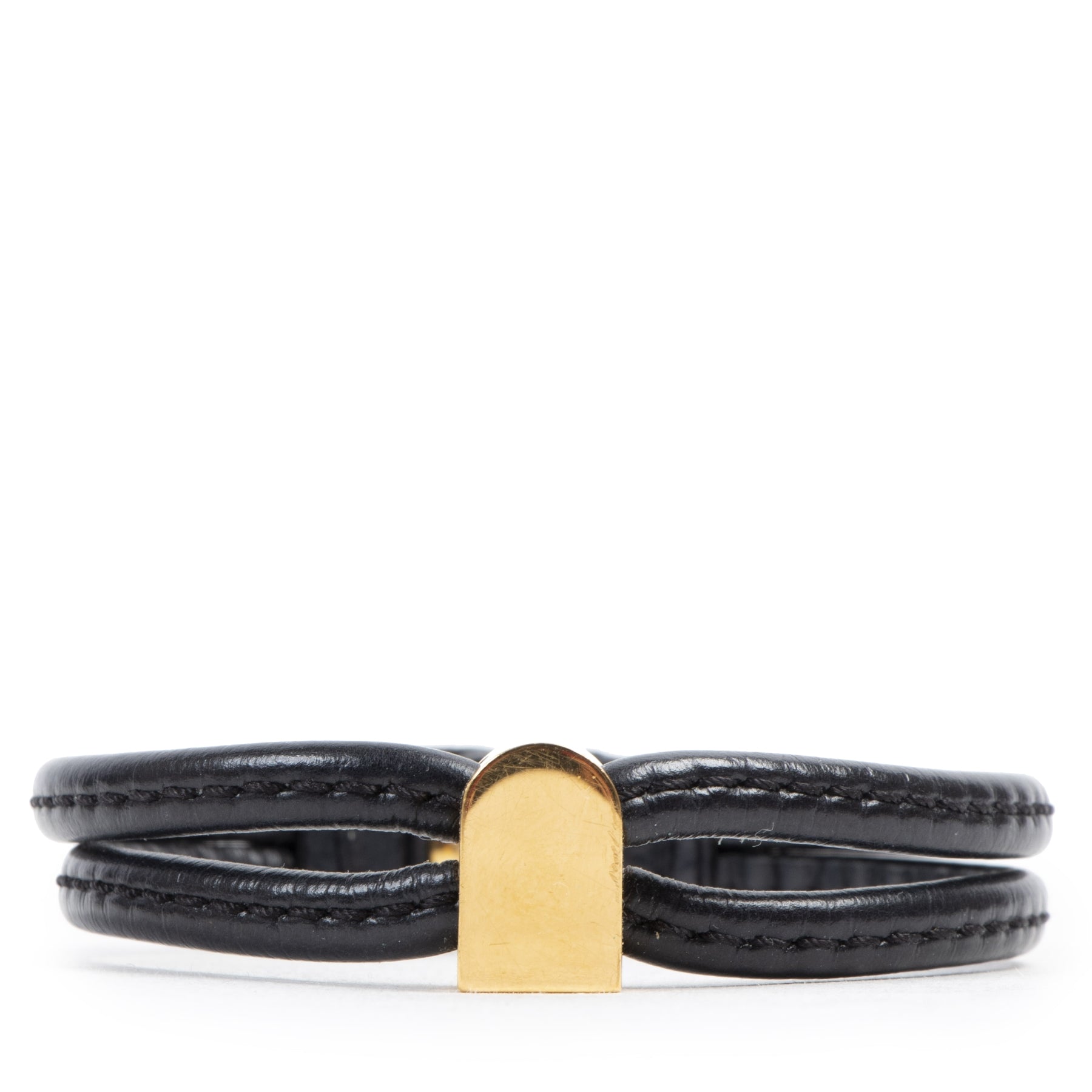 Authentic second-hand vintage Delvaux Black Gold Leather Bracelet buy online webshop LabelLOV
