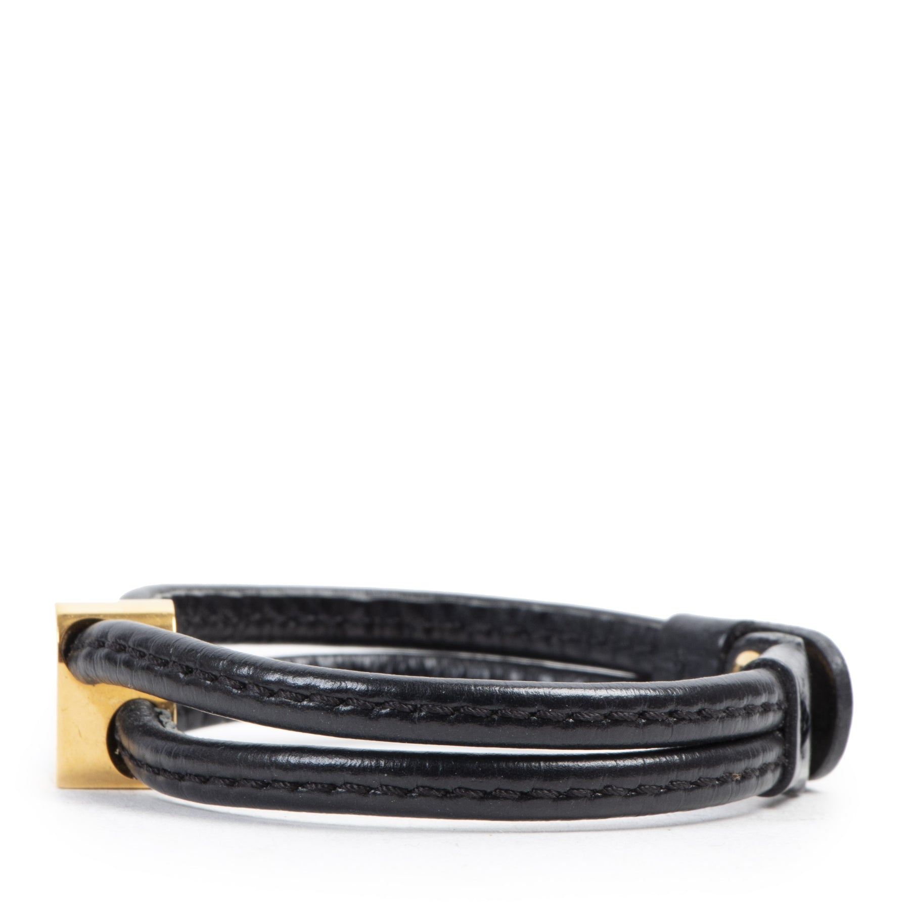 Authentique seconde-main vintage Delvaux Black Gold Leather Bracelet achète en ligne webshop LabelLOV