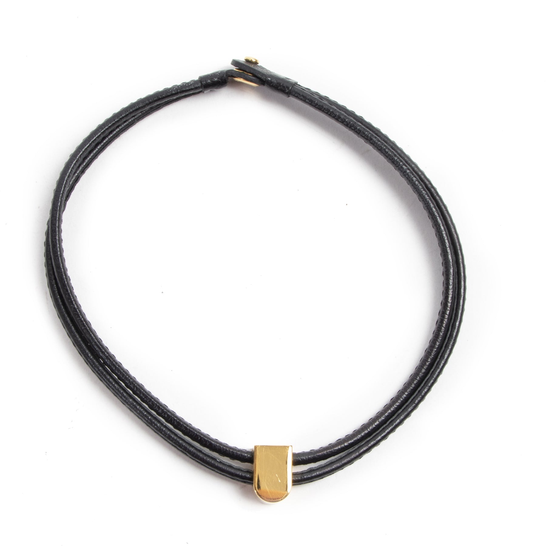 Authentieke Tweedehands Delvaux Black Leather D Necklace juiste prijs veilig online shoppen luxe merken webshop winkelen Antwerpen België mode fashion