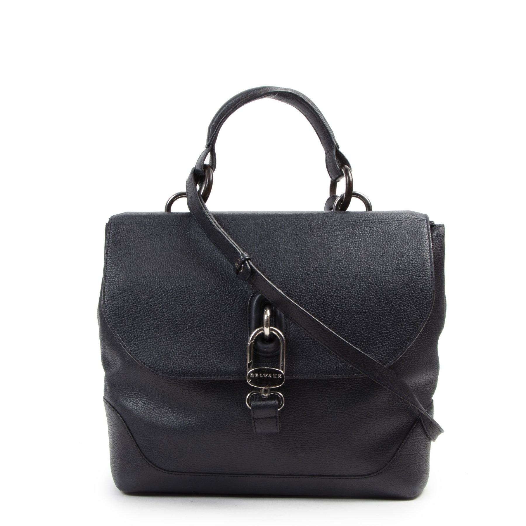acheter en ligne seconde main Delvaux Dark Blue Top Handle Bag + Strap