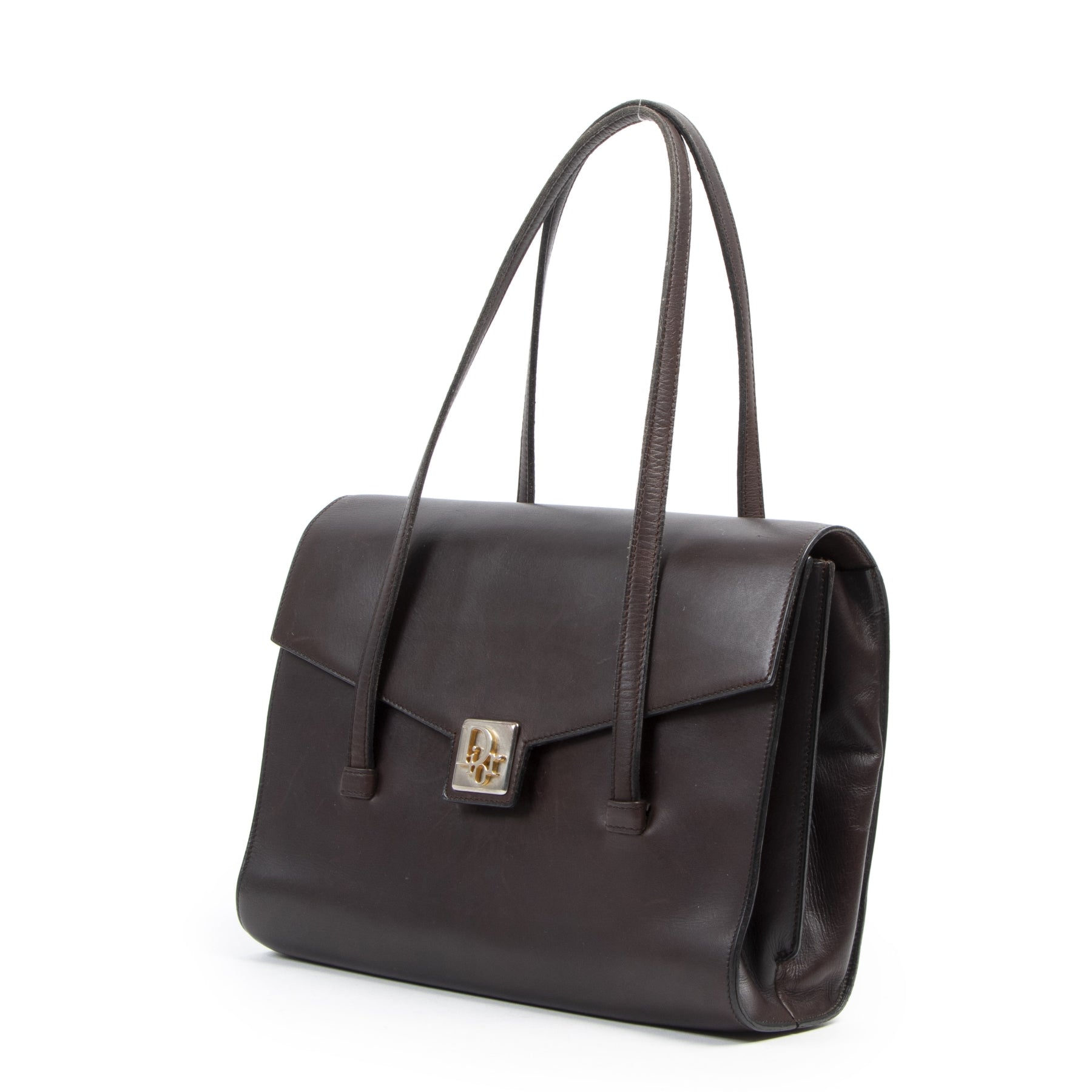 acheter en ligne seconde main Dior Brown Box Calf Top Handle Bag