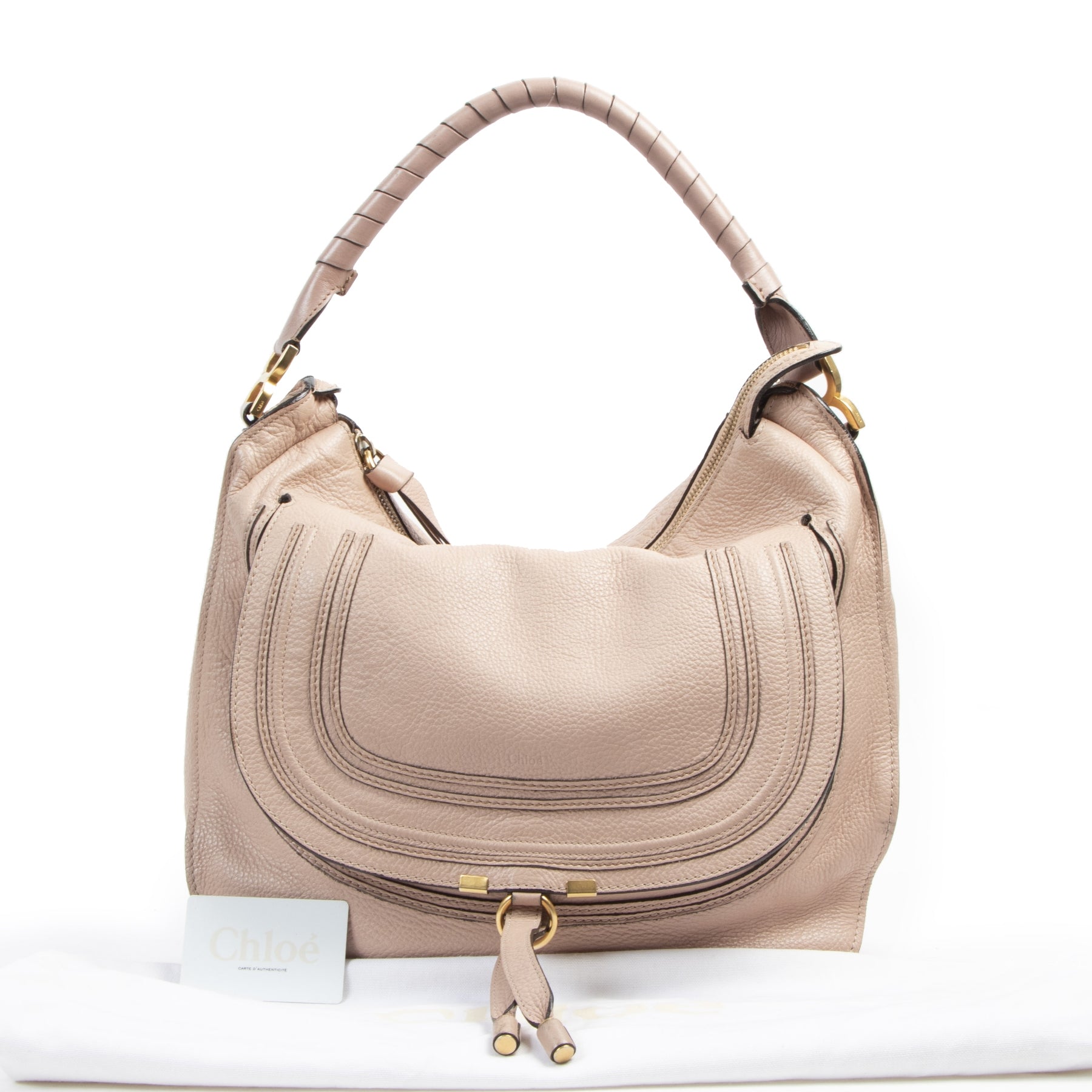 shop safe online Chloe Marcie Medium Tan Pebbled Calfskin Hobo Bag