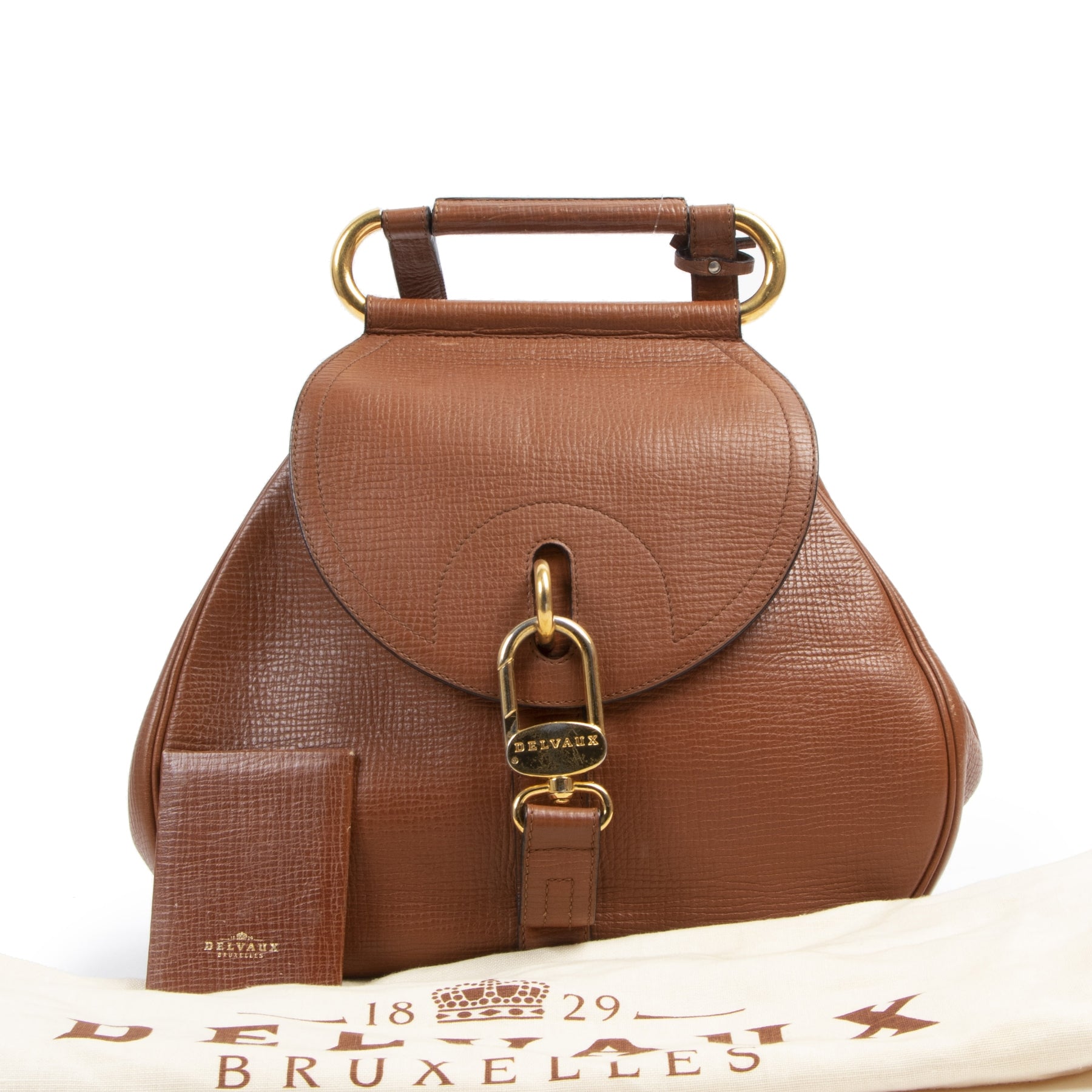 Authentieke tweedehands vintage Delvaux Cognac Cerceau Shoulder Bag koop online webshop LabelLOV