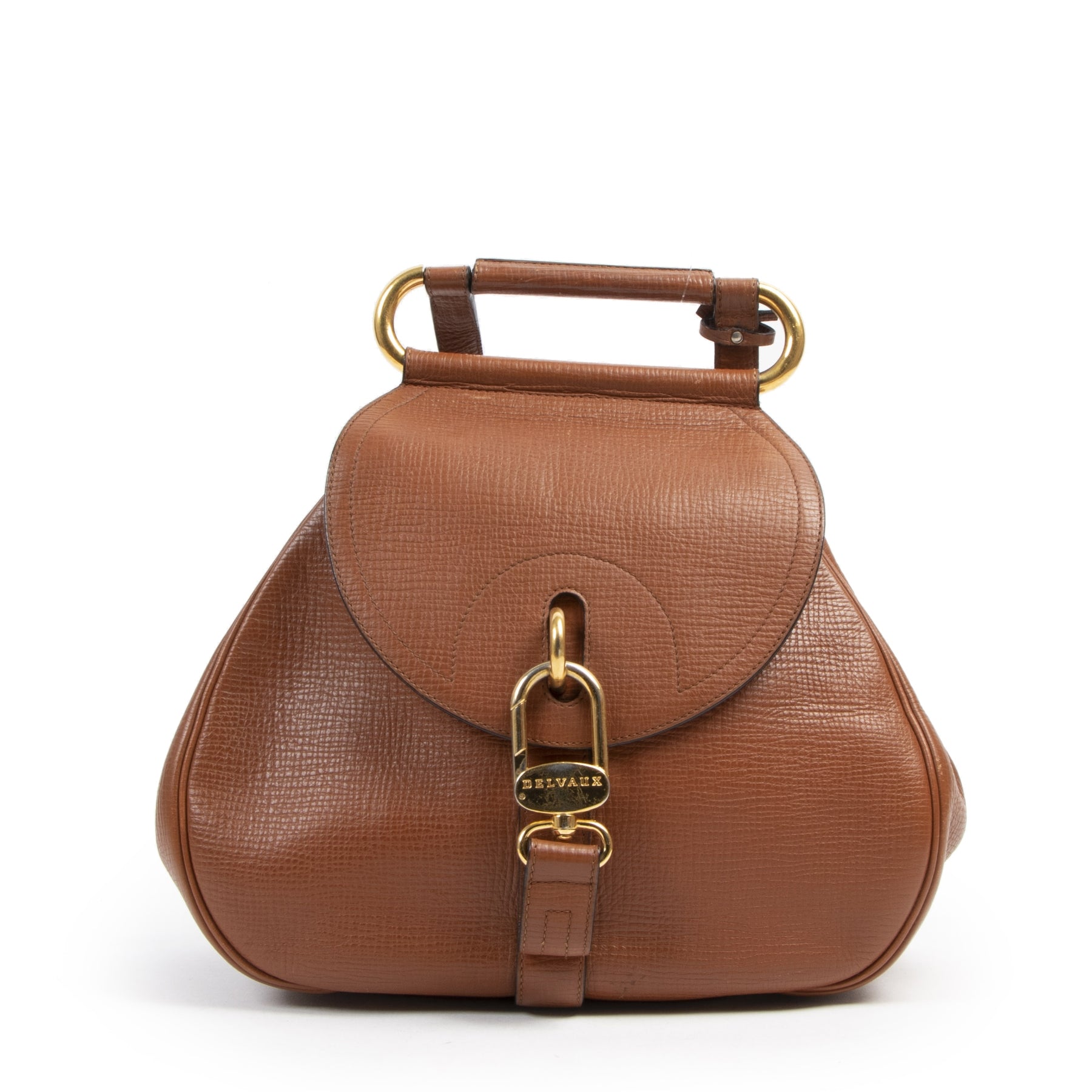 Authentic second-hand vintage Delvaux Cognac Cerceau Shoulder Bag buy online webshop LabelLOV