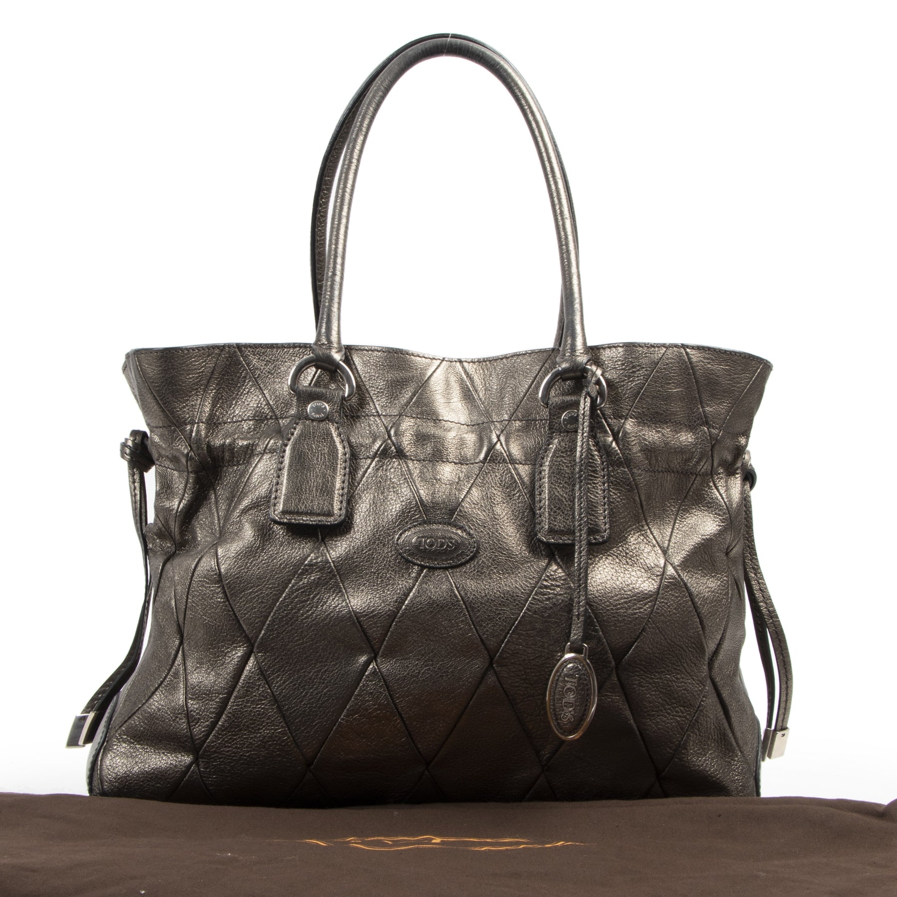 Authentieke tweedehands vintage Tod's Bronze Patchwork Restyled D Bag koop online webshop LabelLOV