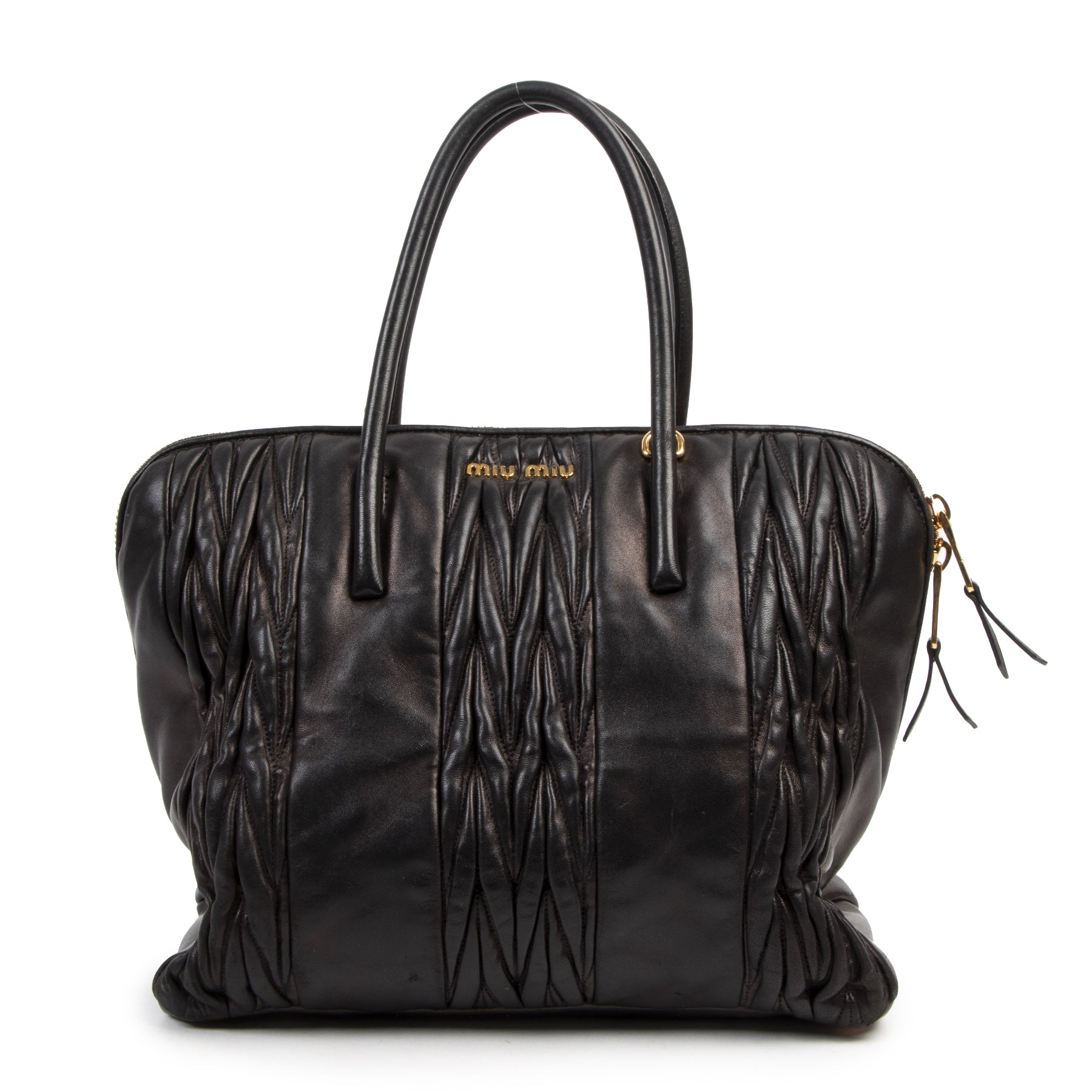 Authentic second-hand vintage Miu Miu Black Matelassé Shopper Bag buy online webshop LabelLOV