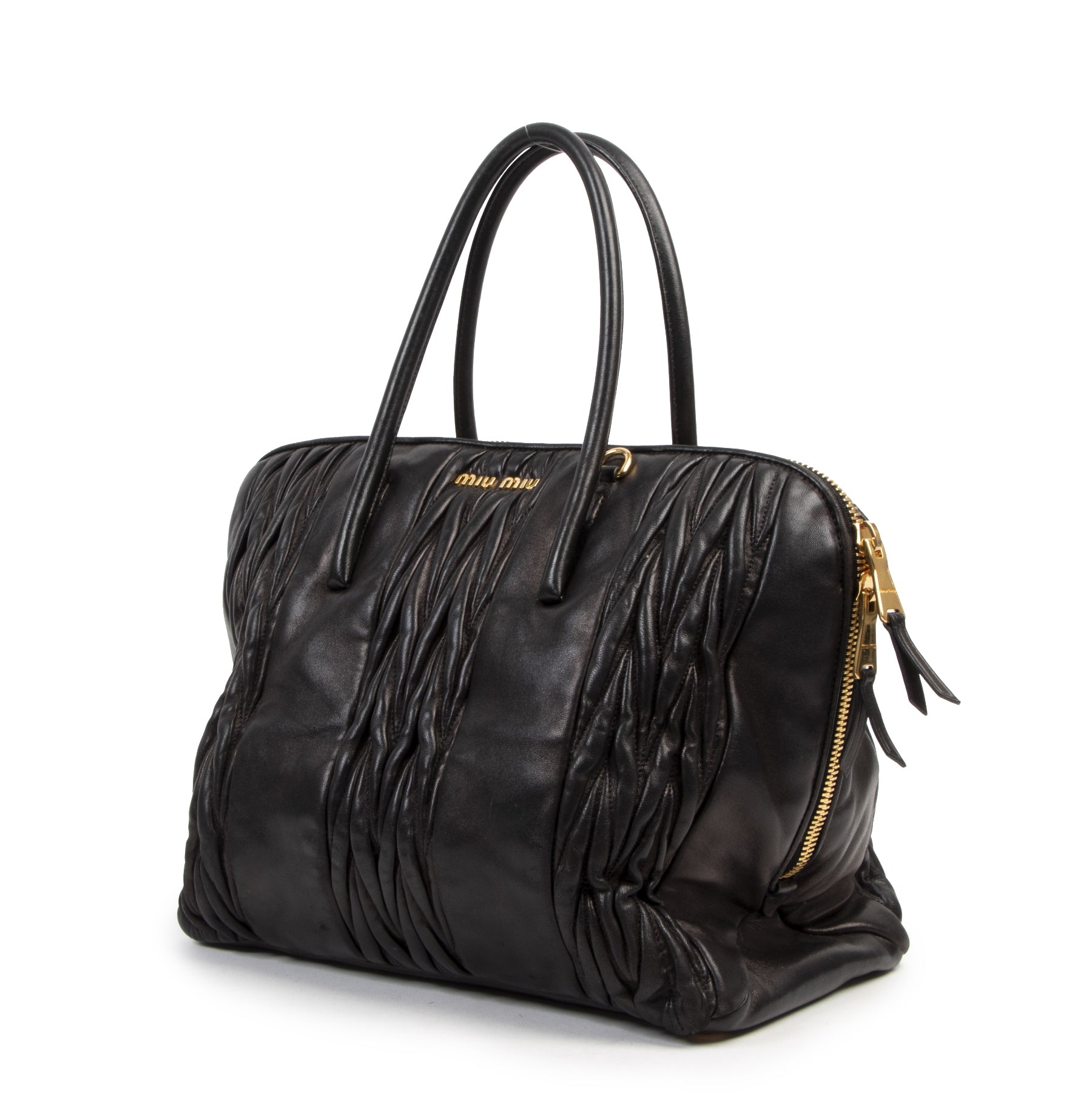 Authentic second-hand vintage Miu Miu Black Matelassé Shopper Bag buy online webshop LabelLOV