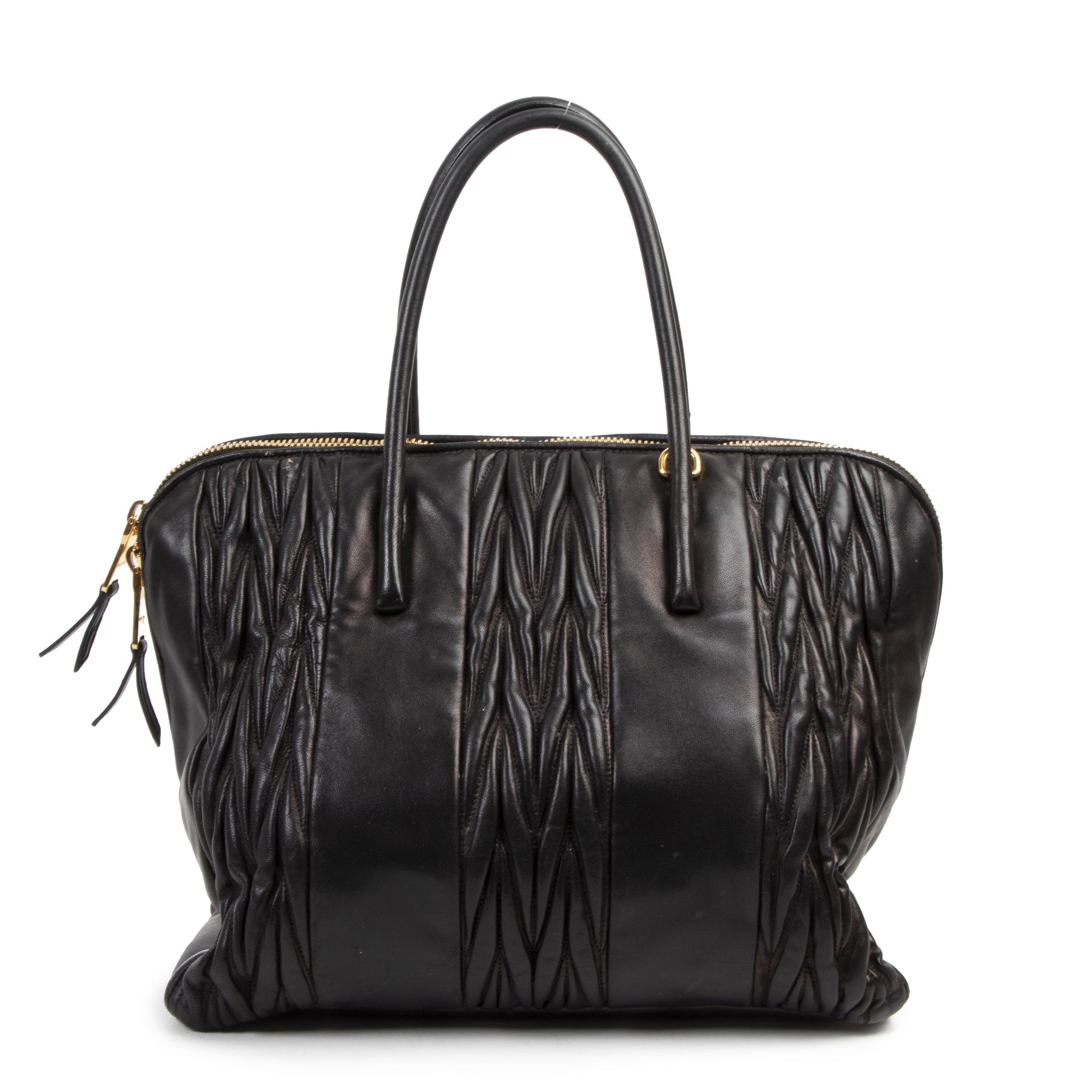 Authentieke tweedehands vintage Miu Miu Black Matelassé Shopper Bag koop online webshop LabelLOV