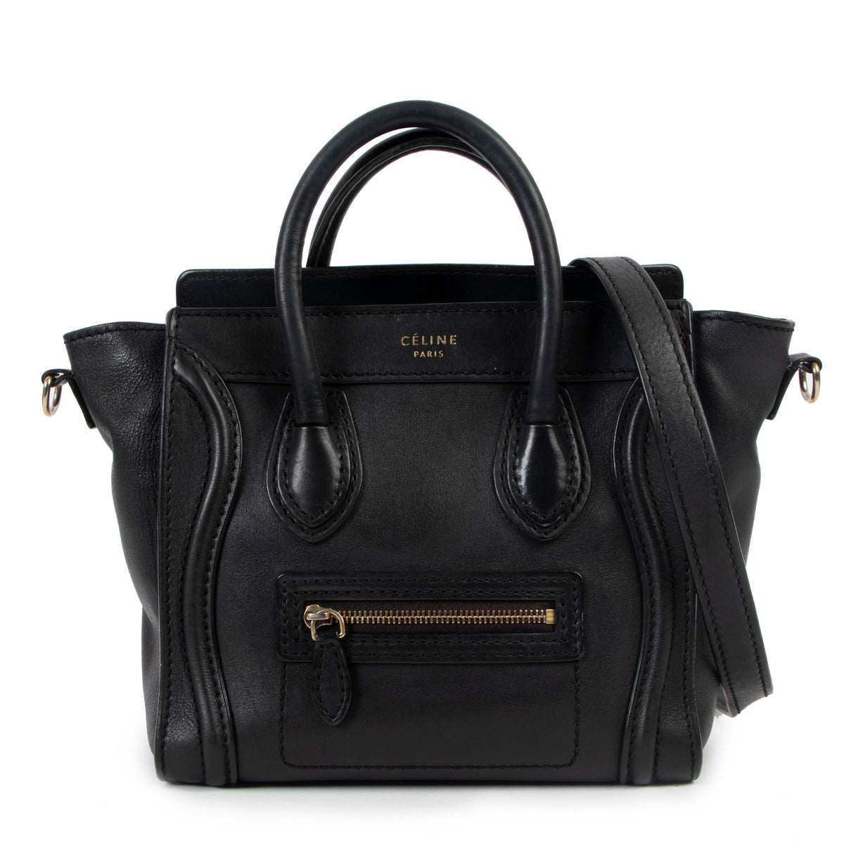 Celine Nano Luggage Black Calfskin Leather Crossbody