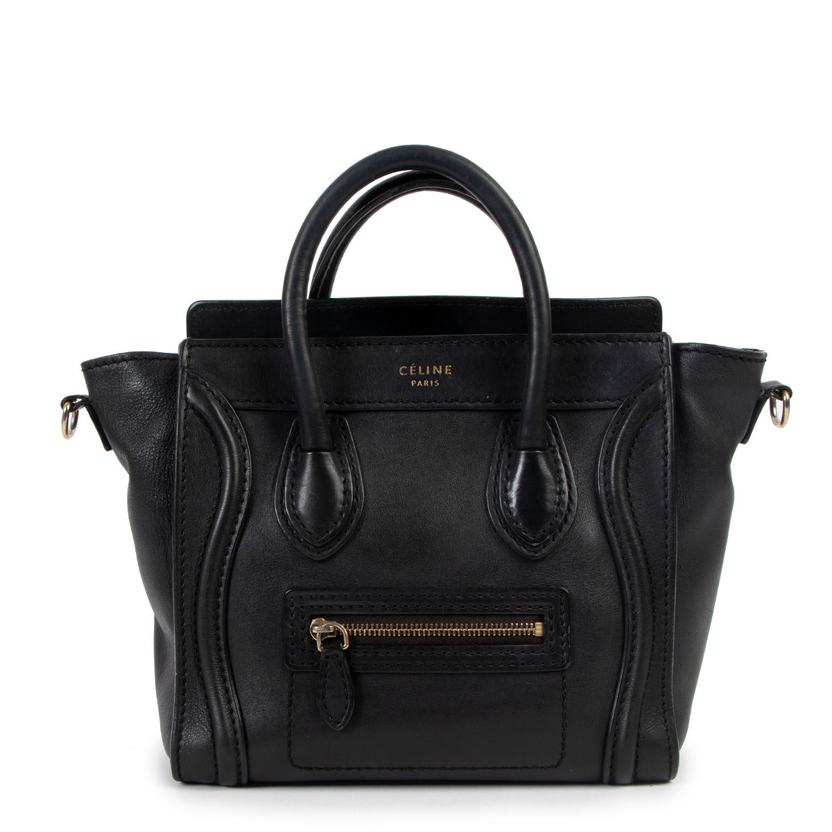 Sac bandoulière Celine Nano Luggage en cuir de veau noir