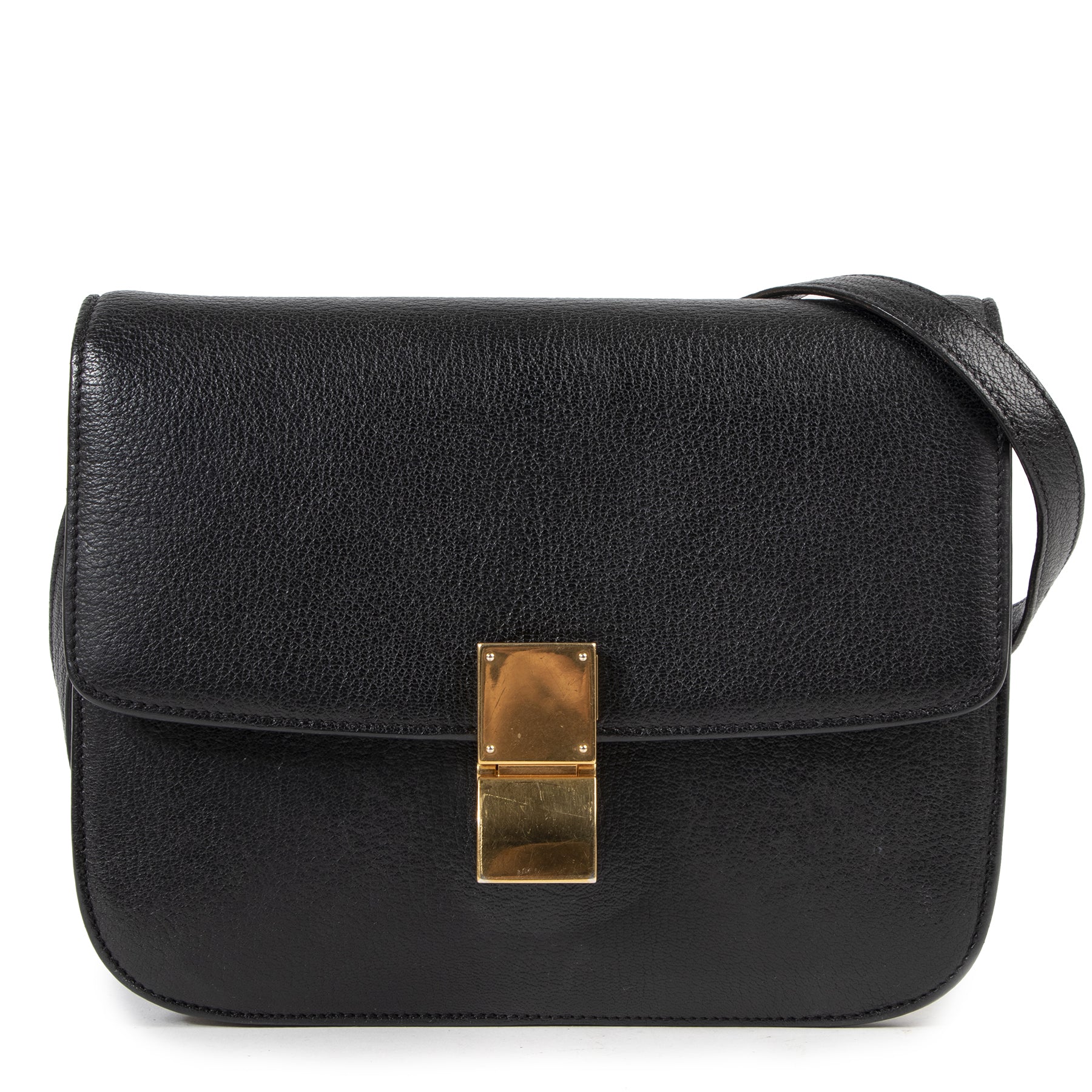 Celine Black Pebbled Leather Medium Classic Box Bag