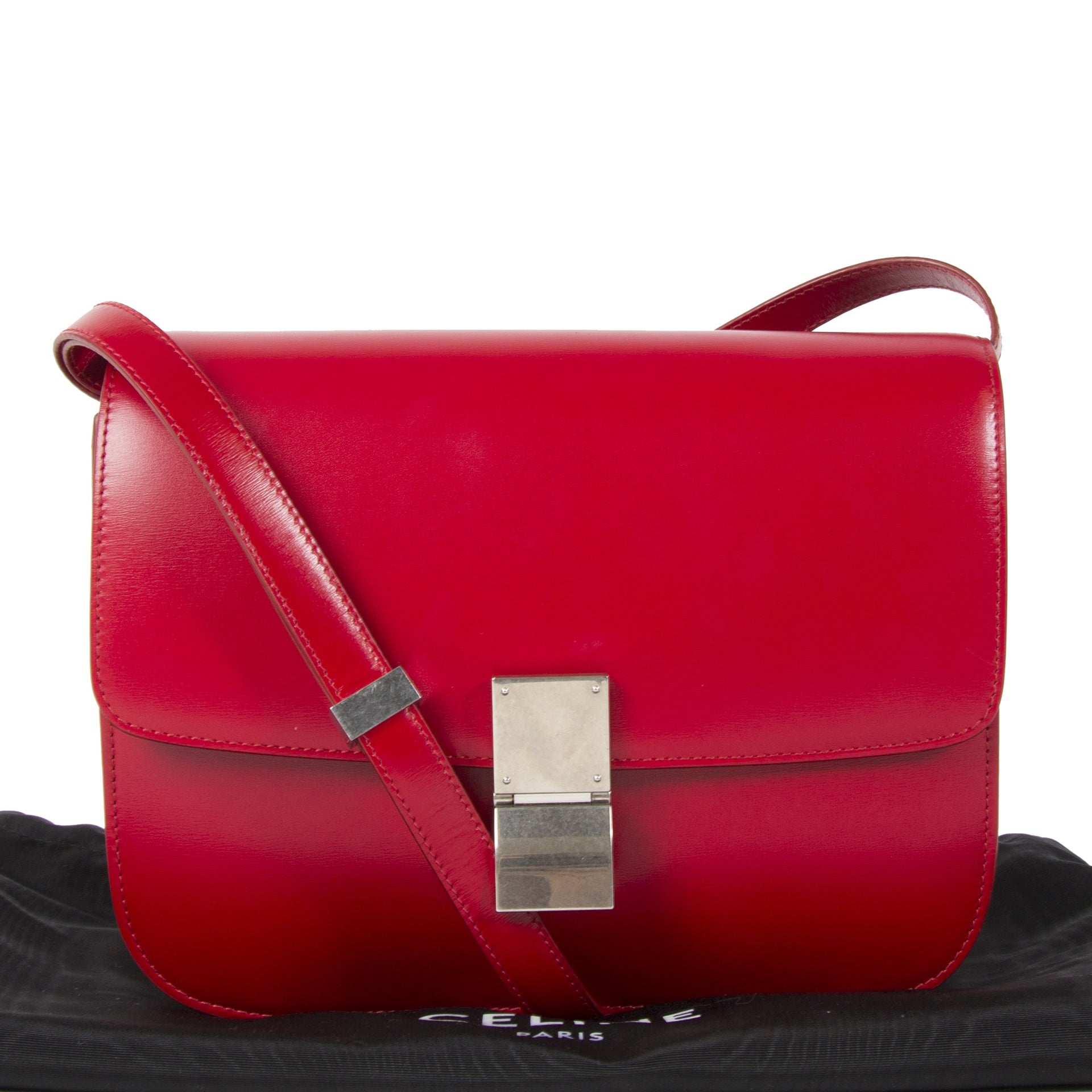 Celine Classic Red Leather Shoulder Bag