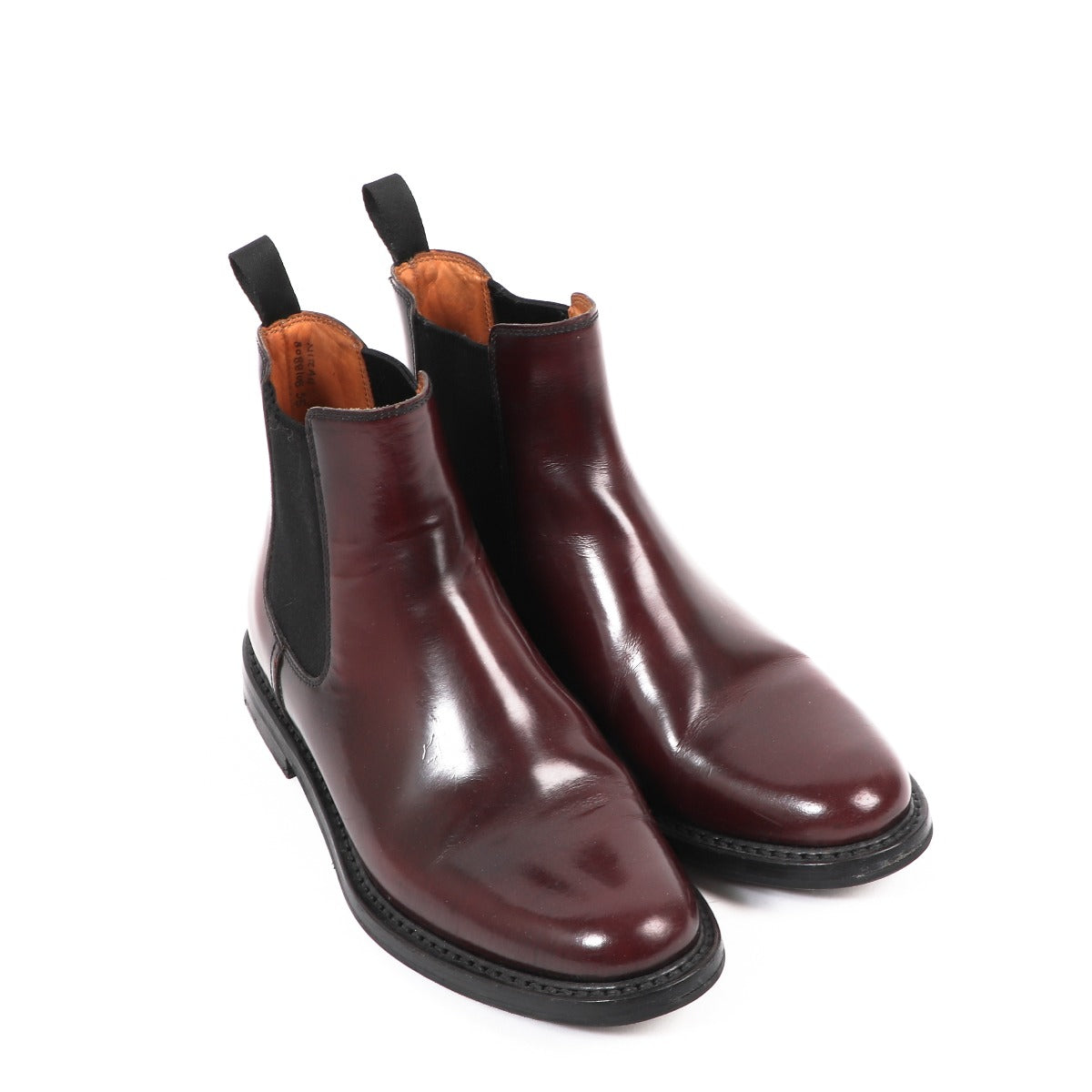 Buy authentic second-hand Church's Burgundy Polished Calf Leather Chelsea Boots in Size 35 in good condition at Labellov in Antwerp.