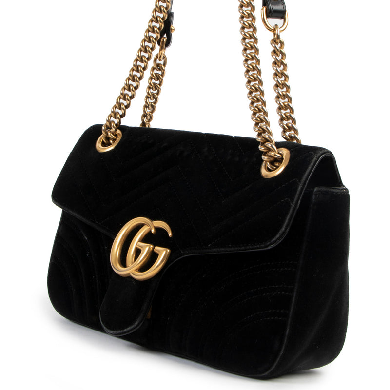 Gucci Black Velvet Marmont Small Shoulder Bag