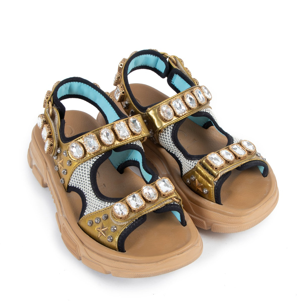 Gucci Gold Crystal Aguru Dad Sandals
