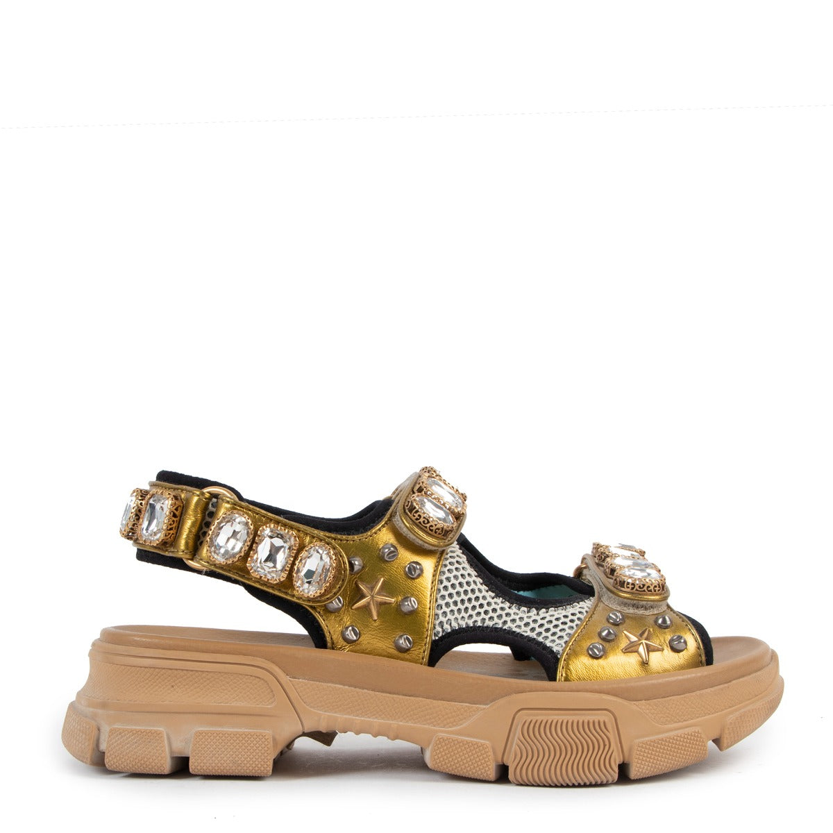 Gucci Gold Crystal Aguru Dad Sandals
