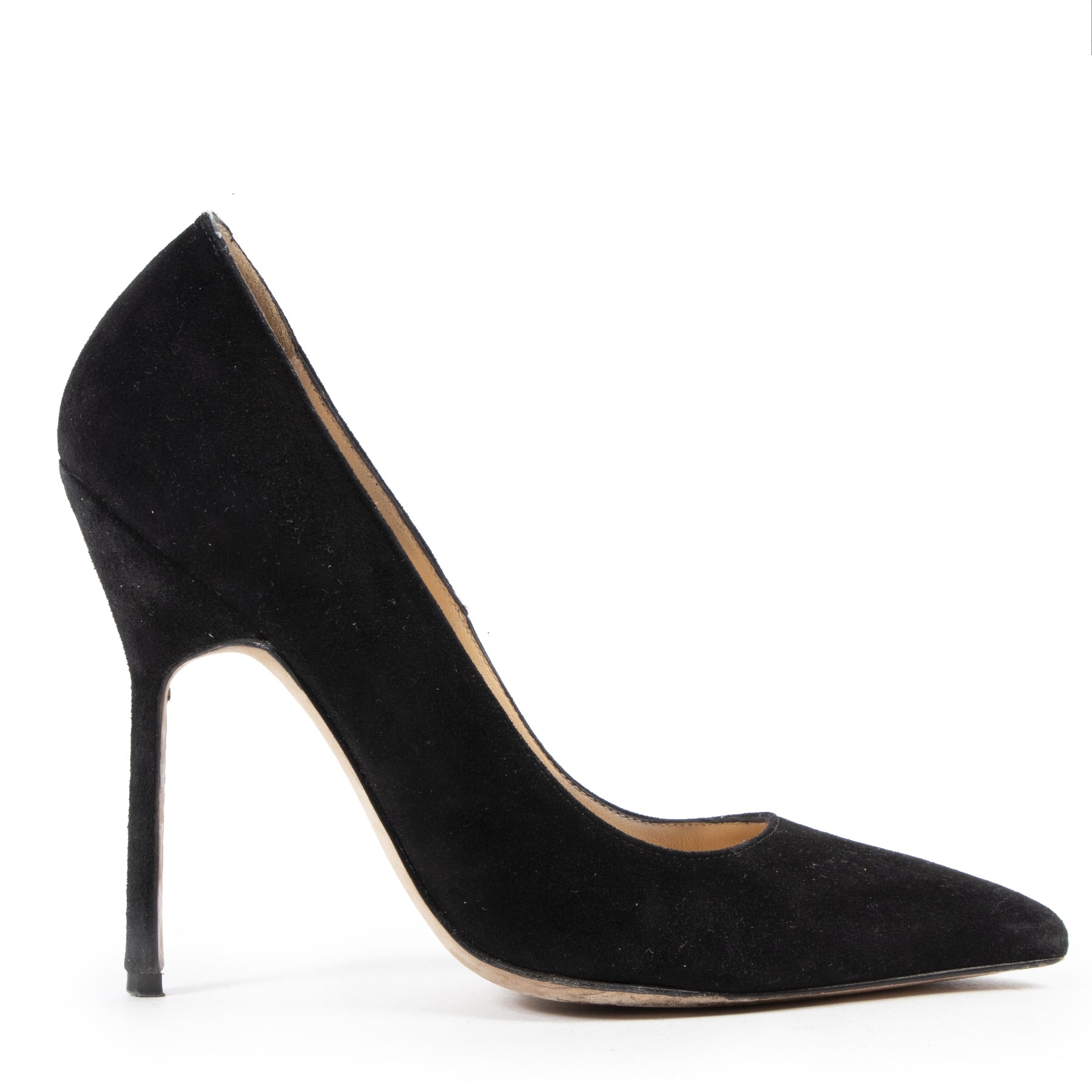 Authentieke Tweedehands Manolo Blahnik Black BB Suede Pointed Toe Pumps juiste prijs veilig online shoppen luxe merken webshop winkelen Antwerpen België mode fashion