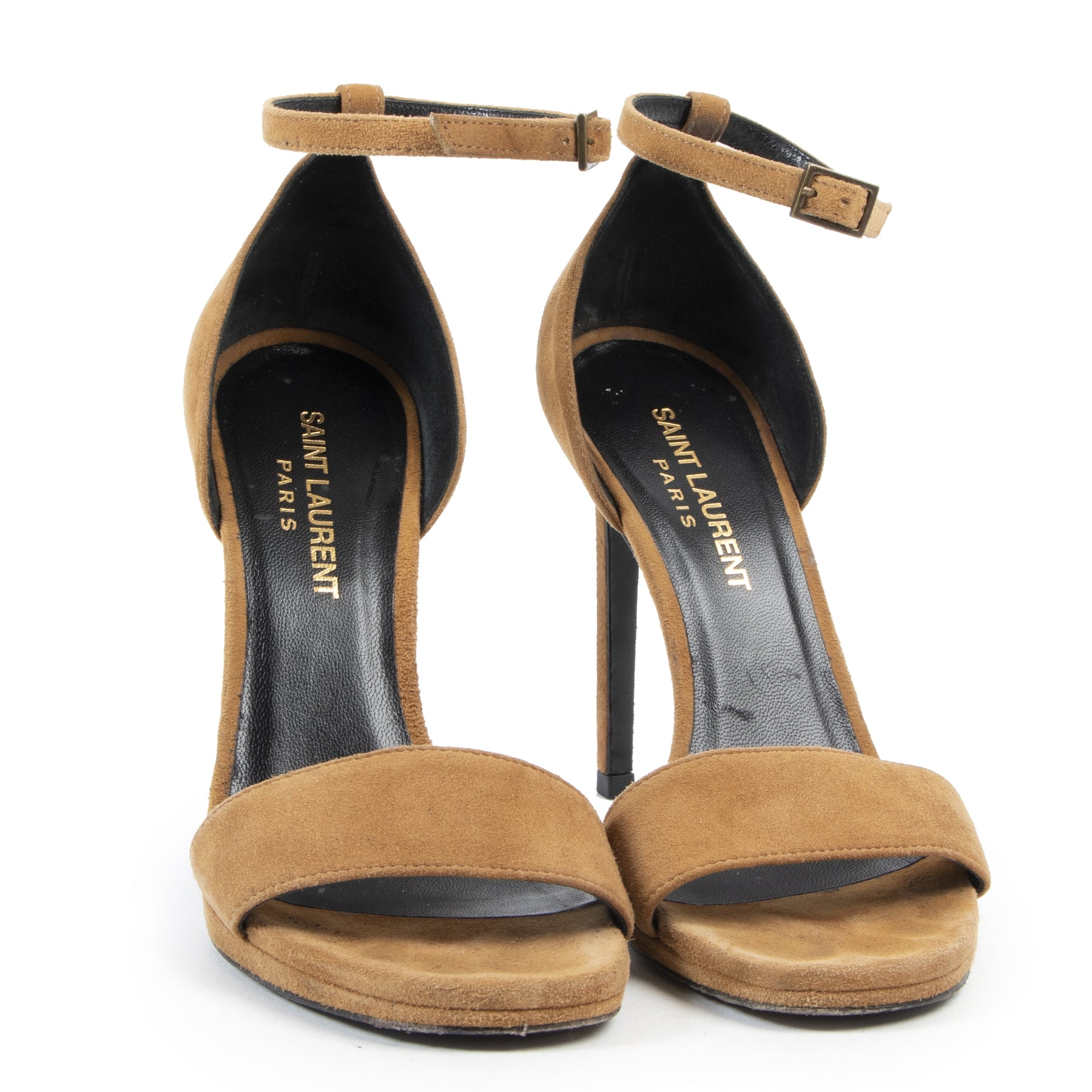 Authentic secondhand Saint Laurent Camel Suede Sandals - size 35 designer shoes fashion luxury vintage webshop safe secure online shopping