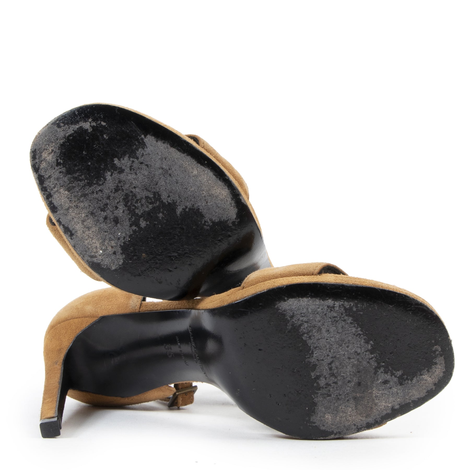Authentieke Tweedehands Saint Laurent Camel Suede Sandals - size 35 juiste prijs veilig online shoppen luxe merken webshop winkelen Antwerpen België mode fashion