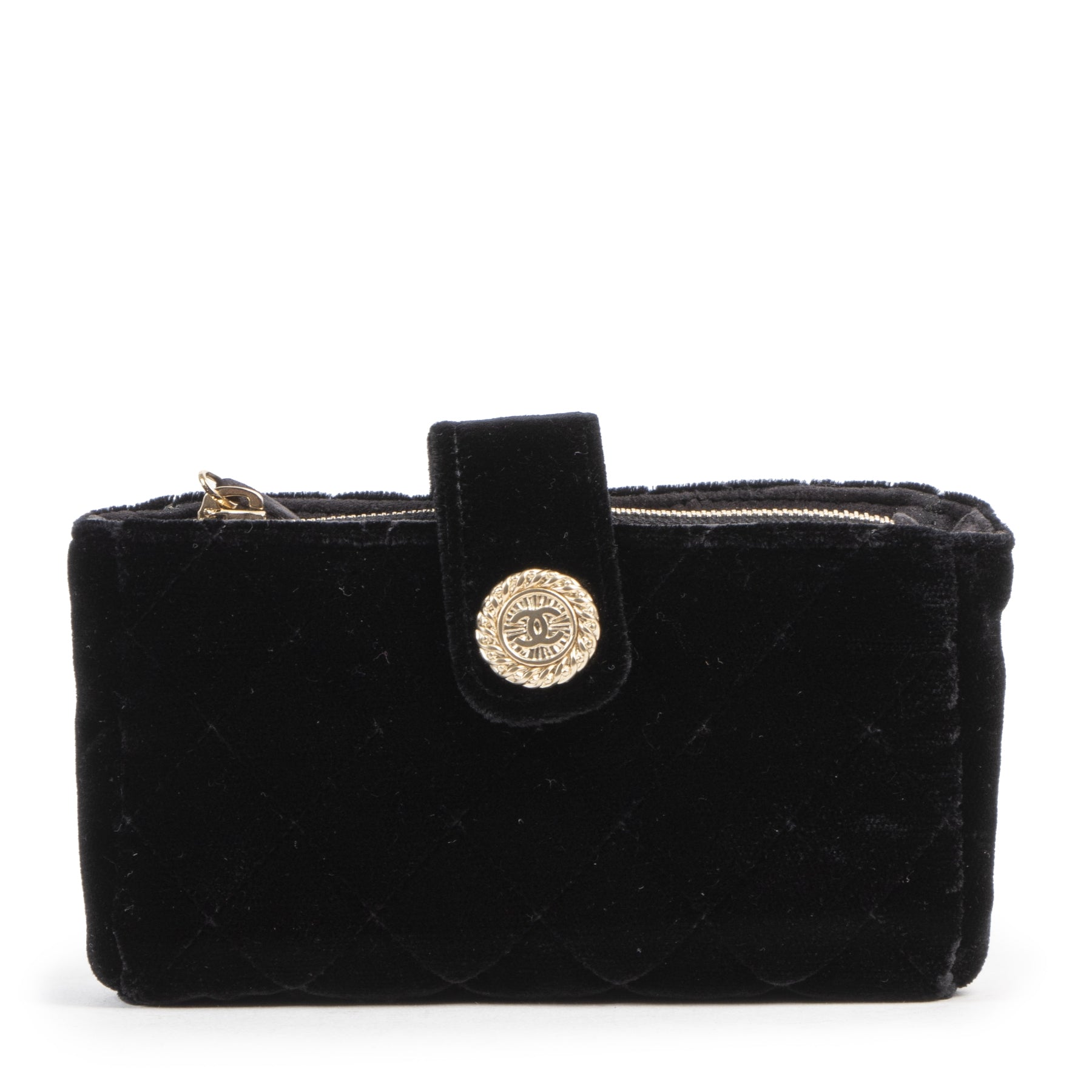 Authentic second-hand vintage Chanel Black Velvet Wallet buy online webshop LabelLOV