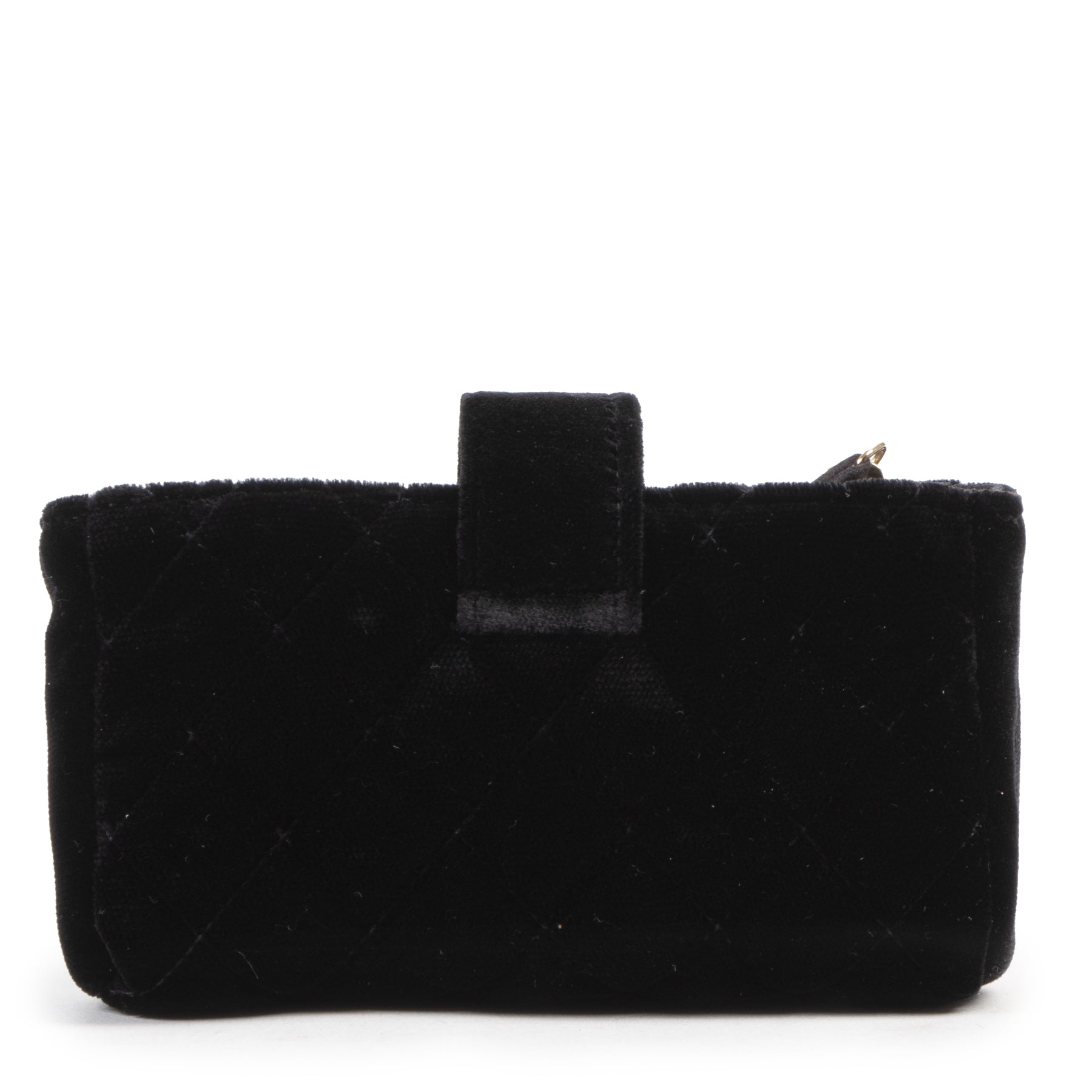 Authentieke tweedehands vintage Chanel Black Velvet Wallet koop online webshop LabelLOV