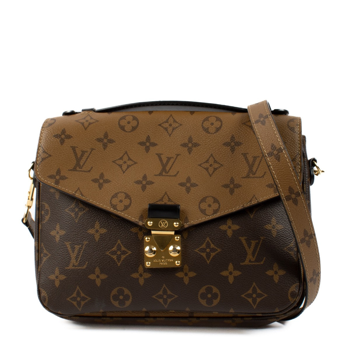 Shop safe online at Labellov in Antwerp, Brussels and Knokke this 100% authentic second hand Louis Vuitton Monogram Reverse Canvas Pochette Métis Crossbody. Veilig online tweedehands authentieke Louis Vuitton Monogram Reverse Canvas Pochette Métis handtas