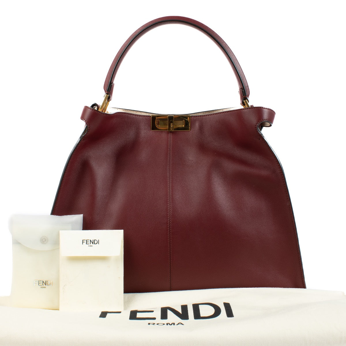 Fendi Burgundy Leather Peekaboo X-Lite Large Bag