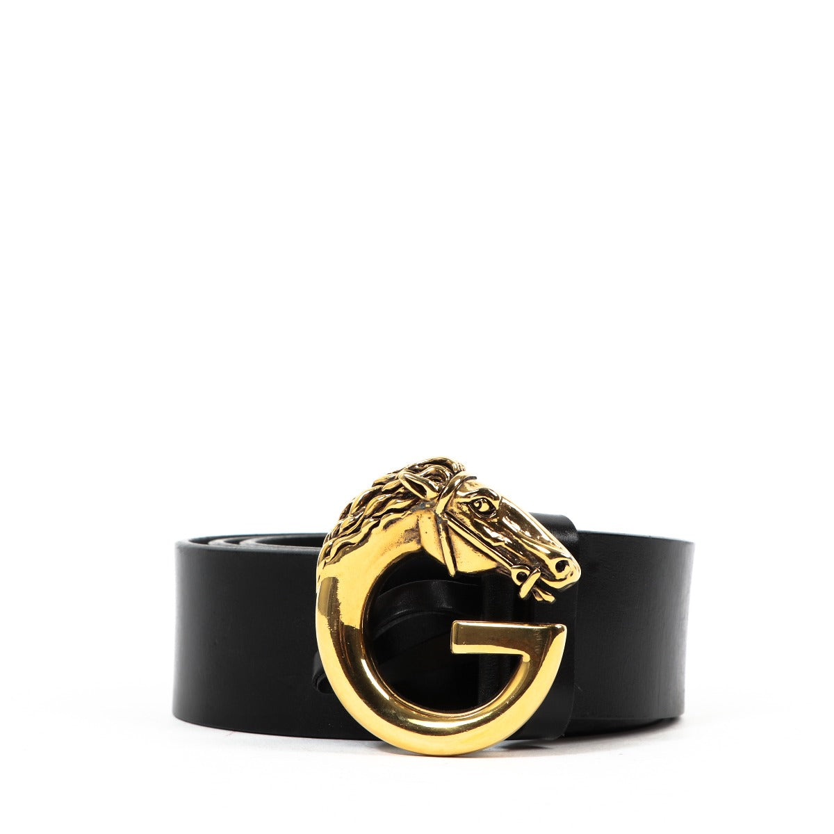 Buy an authentic second-hand Gucci Black Smooth Leather Horse Head G Buckle Belt in very good condition at Labellov in Antwerp.