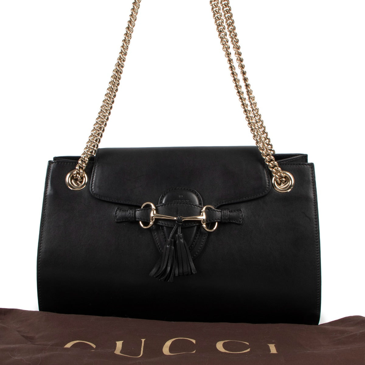 Buy online an authentic second hand Gucci black Emily chain shoulder bag in good condition at Labellov in Antwerp.