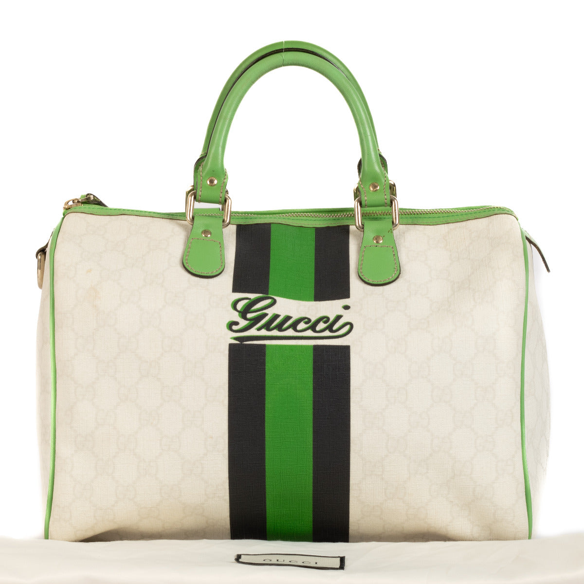 Gucci White and Green Bowling Boston Bag for the best price at Labellov secondhand luxury in Antwerp, Knokke and Brussel
