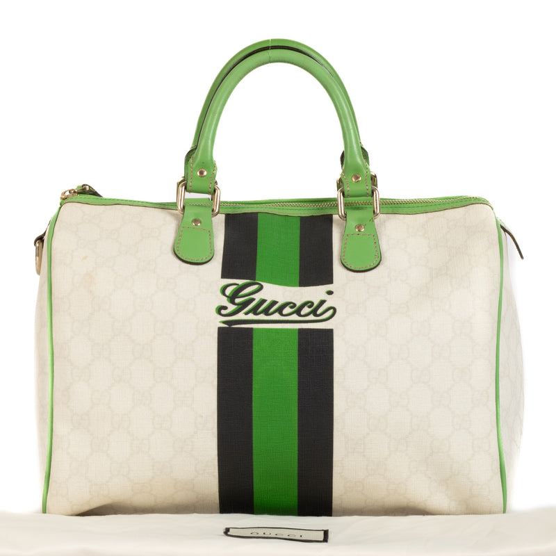 Gucci White and Green Bowling Boston Bag for the best price at Labellov secondhand luxury in Antwerp, Knokke and Brussel