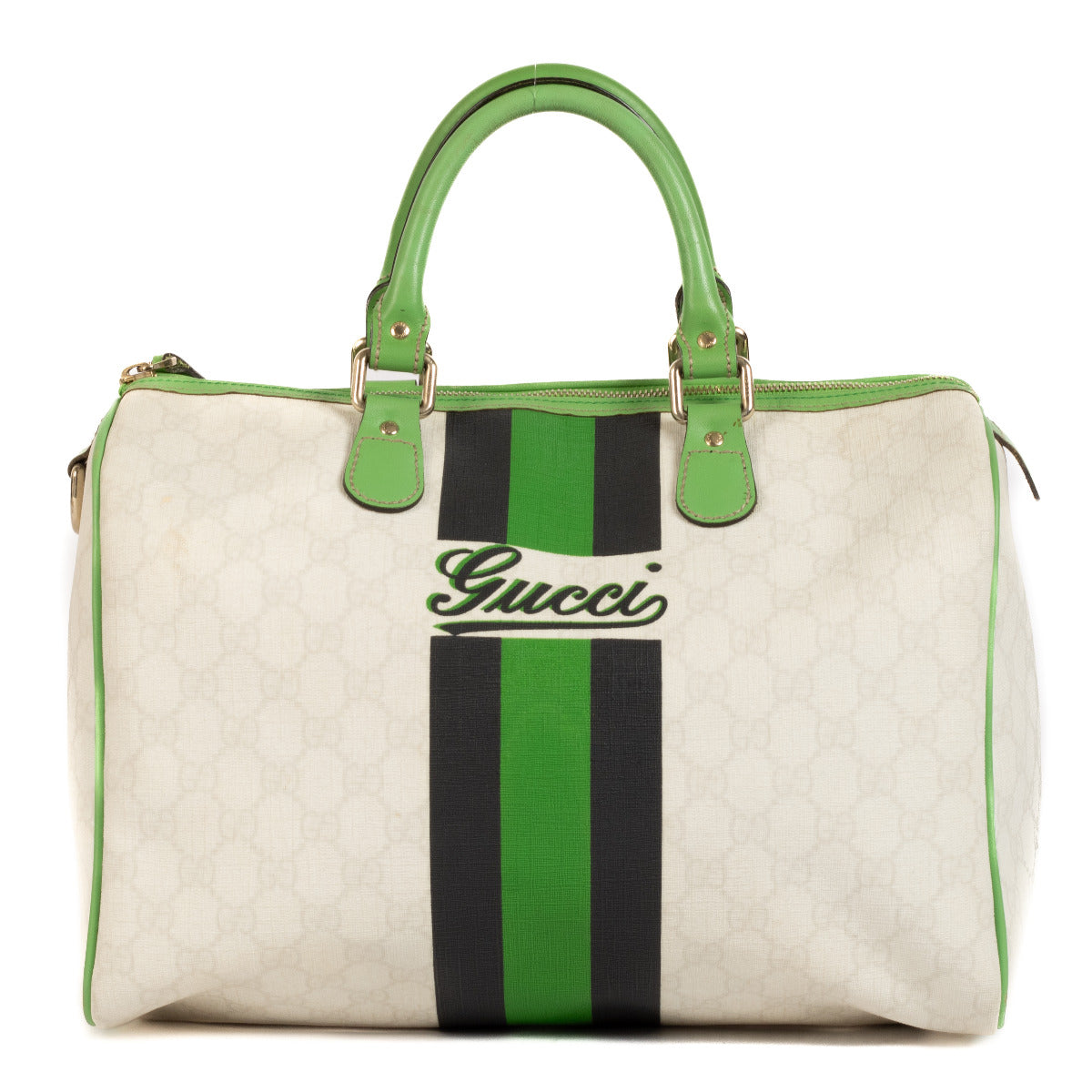 Gucci White and Green Bowling Boston Bag