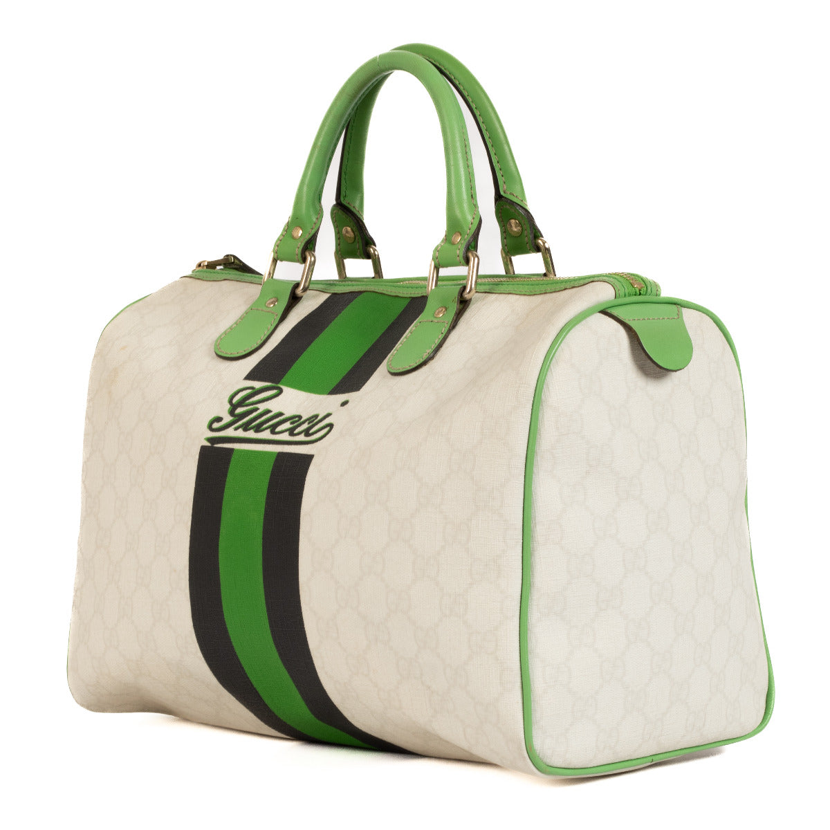 Gucci White and Green Bowling Boston Bag