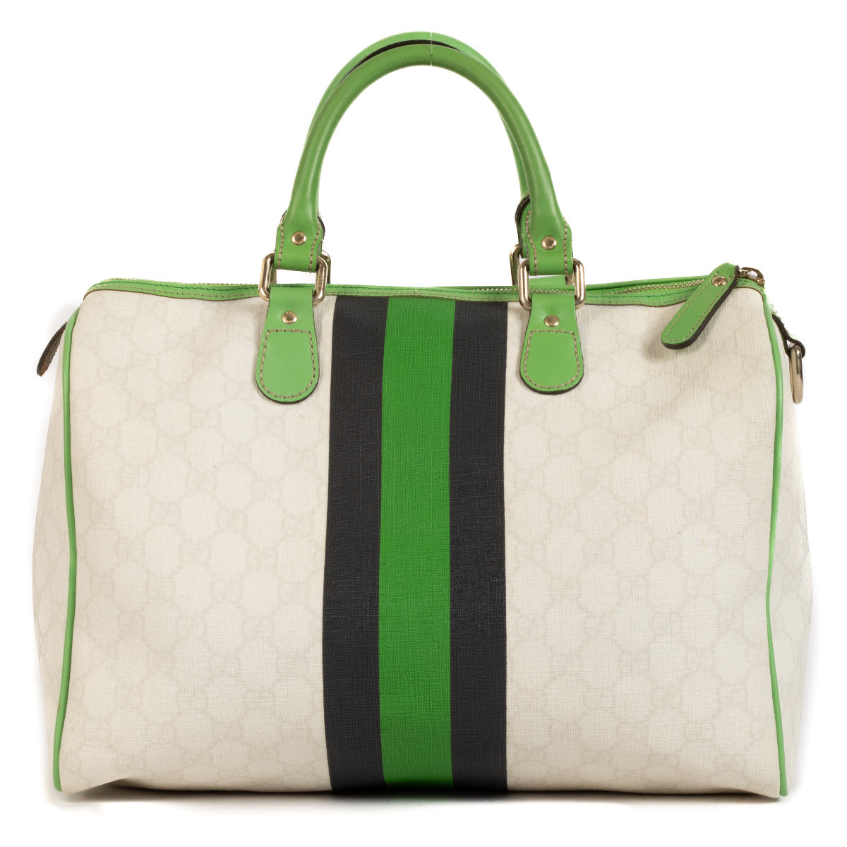 Gucci White and Green Bowling Boston Bag