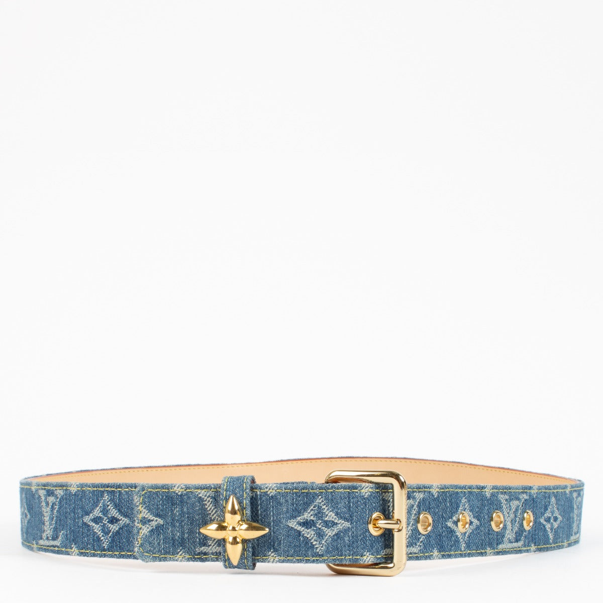 Louis Vuitton Monogram Denim Flowergram Ardillon 30mm Riem - maat 85