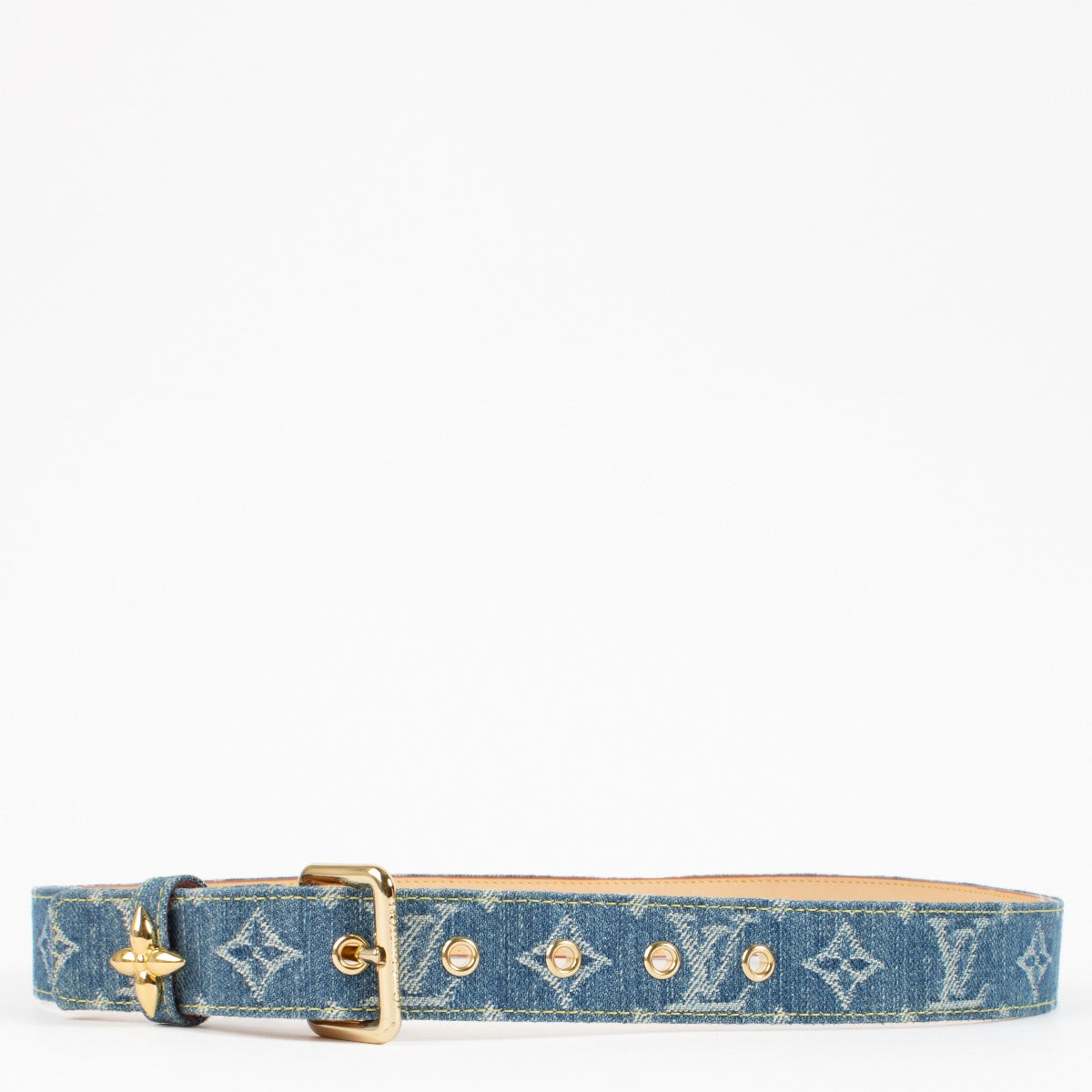 Louis Vuitton Monogram Denim Flowergram Ardillon 30mm Riem - maat 85