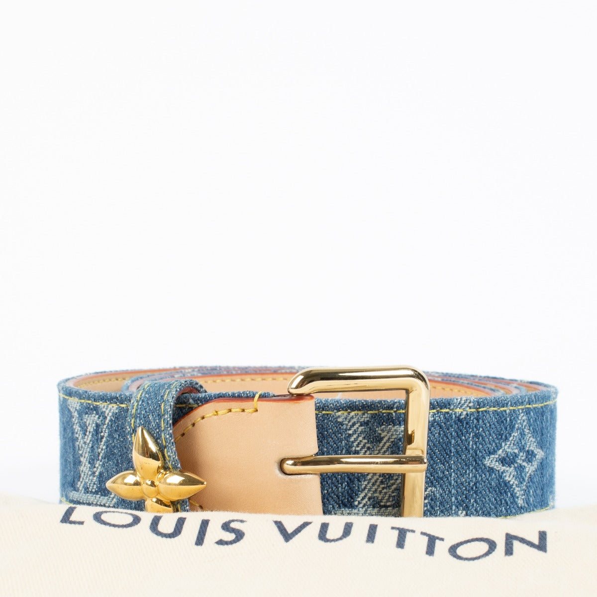 Louis Vuitton Monogram Denim Flowergram Ardillon 30mm Riem - maat 85