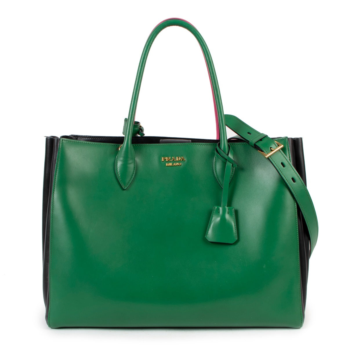 Buy authentic second hand Prada Green/Pink Bibliothèque Shoulder Bag in preloved condition at Labellov in Antwerp.