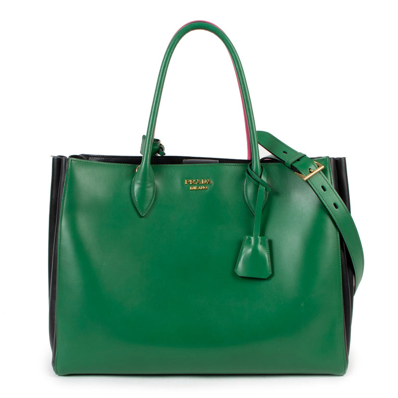 Buy authentic second hand Prada Green/Pink Bibliothèque Shoulder Bag in preloved condition at Labellov in Antwerp.